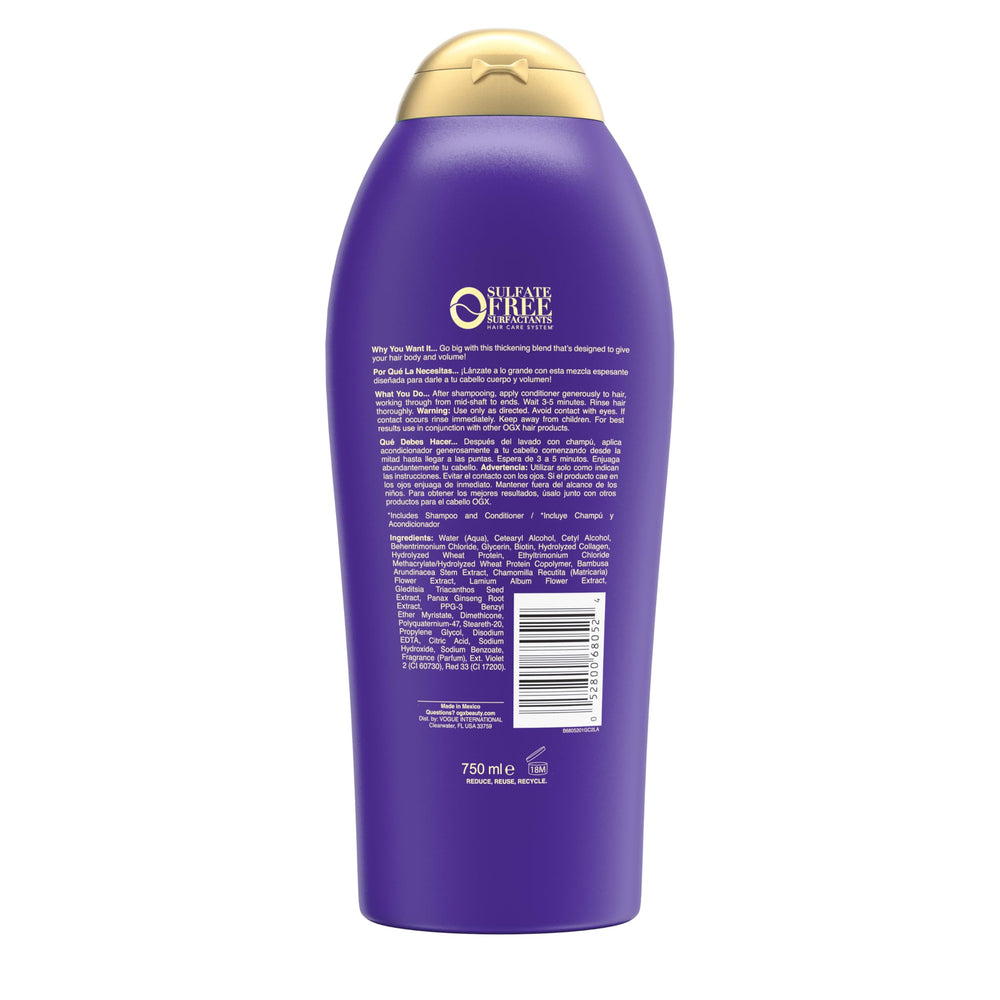 OGX Biotina y Colágeno, envase principal de 25,4 oz en estante