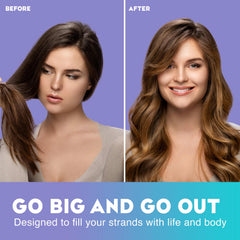 OGX Biotina y Colágeno, etiqueta clara, muestra fórmula suave para volumen ligero