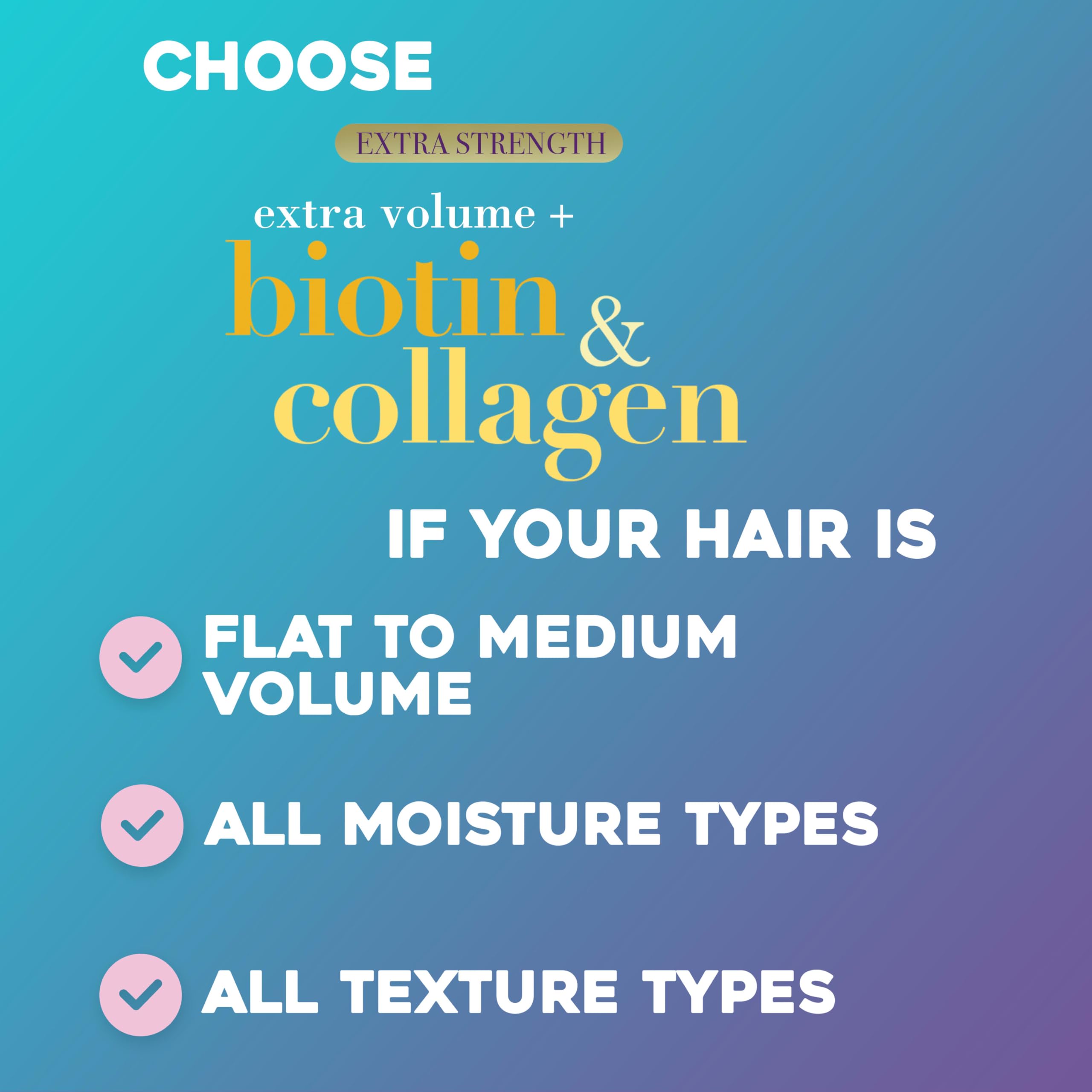OGX Biotina y Colágeno, cabello con volumen visible tras enjuague