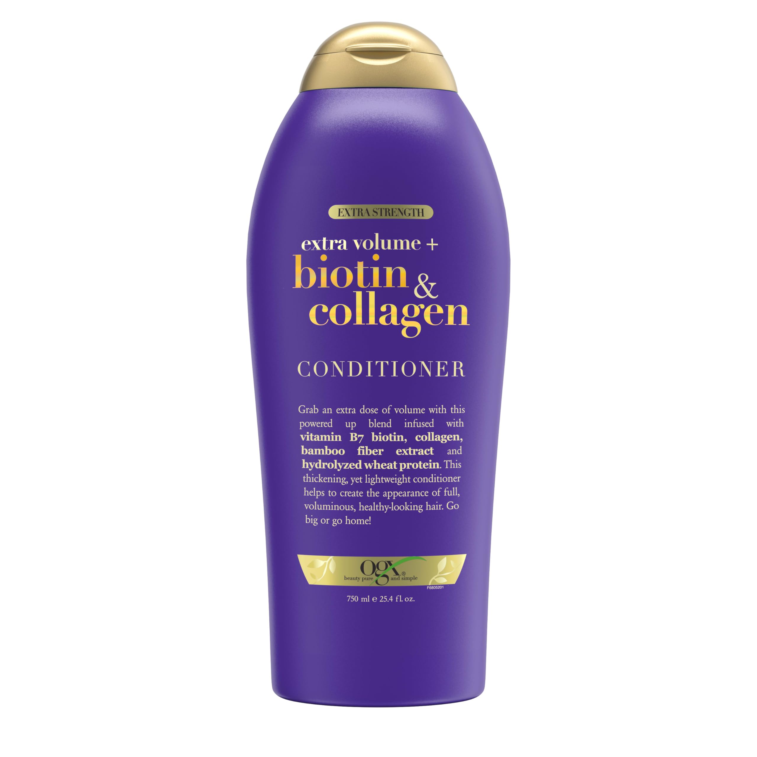 OGX Biotina y Colágeno, botella frontal, aporta volumen extra y cuerpo al cabello