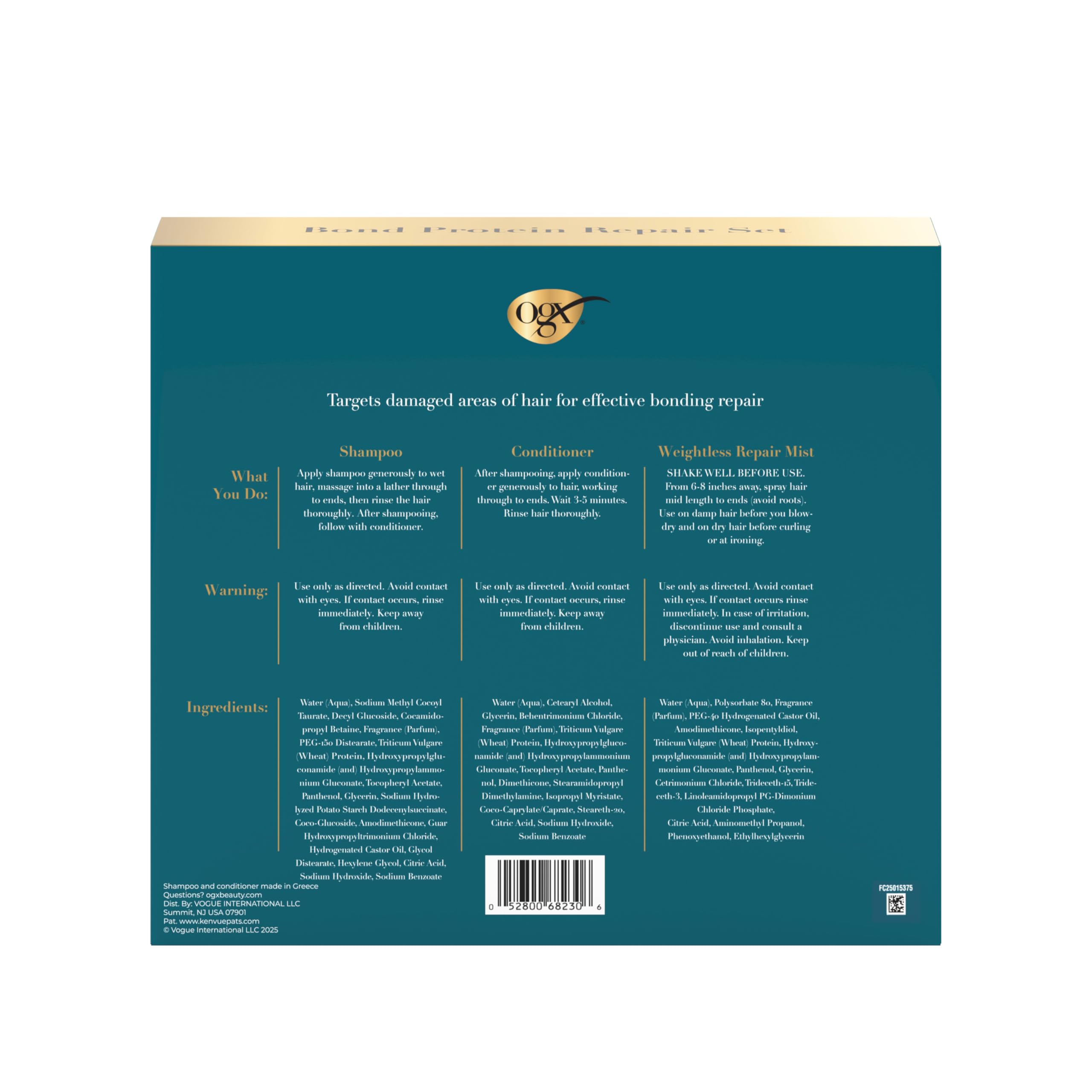OGX Bond Protein Repair acondicionador: desenreda y protege la fibra capilar.