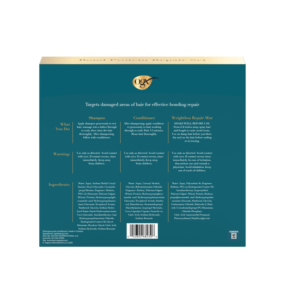 OGX Bond Protein Repair acondicionador: desenreda y protege la fibra capilar.