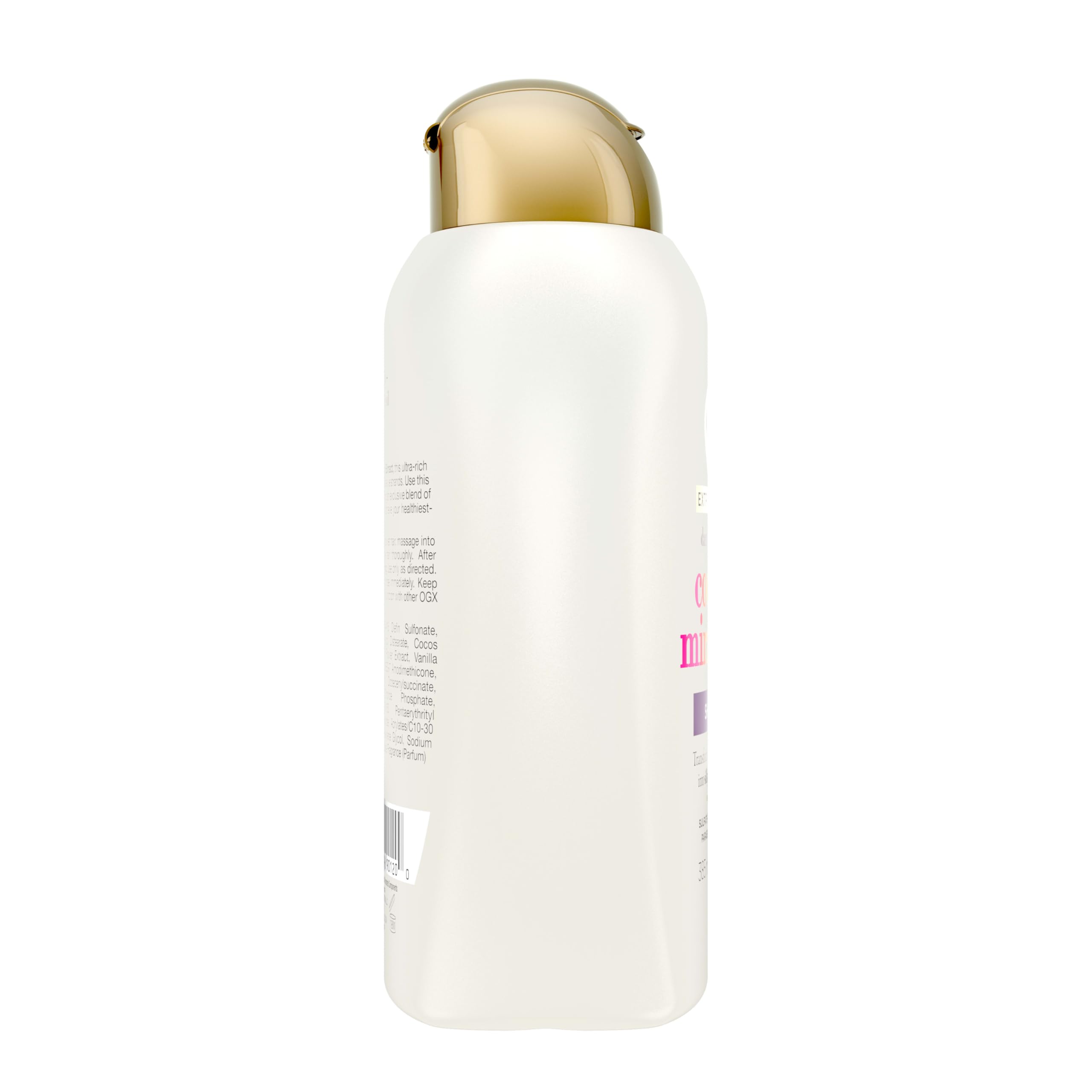 Packaging close-up highlighting paraben-free and sulfate-free formula from OGX.