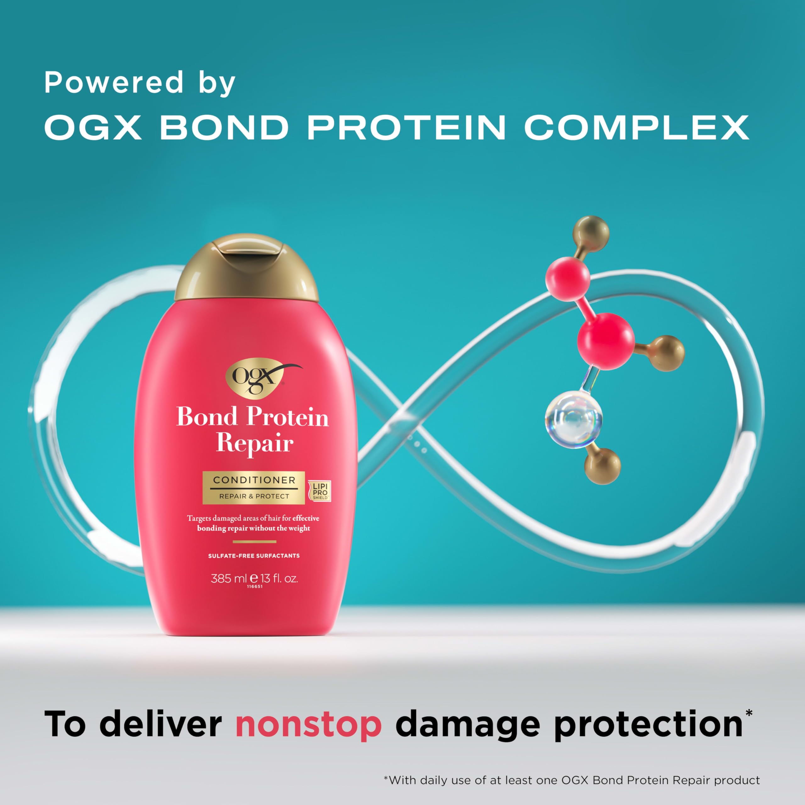 OGX Bond Protein Repair brillo suave para un cabello saludable.