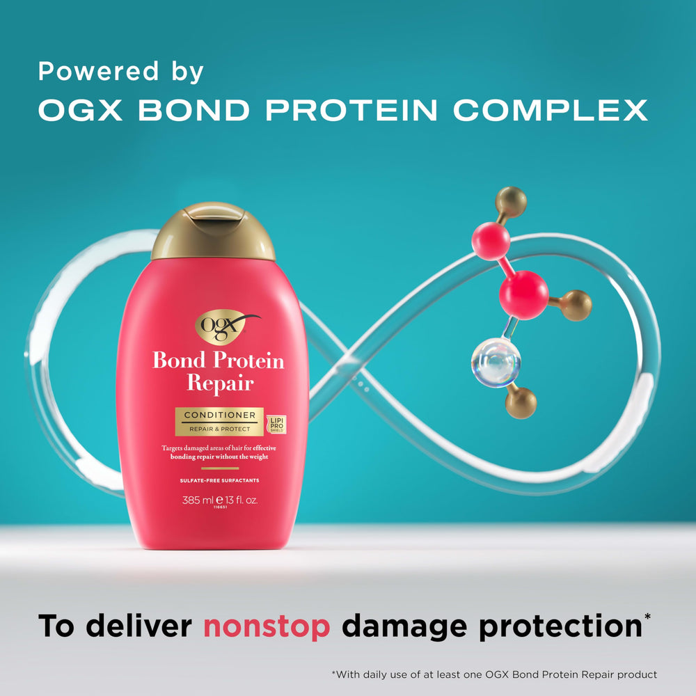 OGX Bond Protein Repair brillo suave para un cabello saludable.