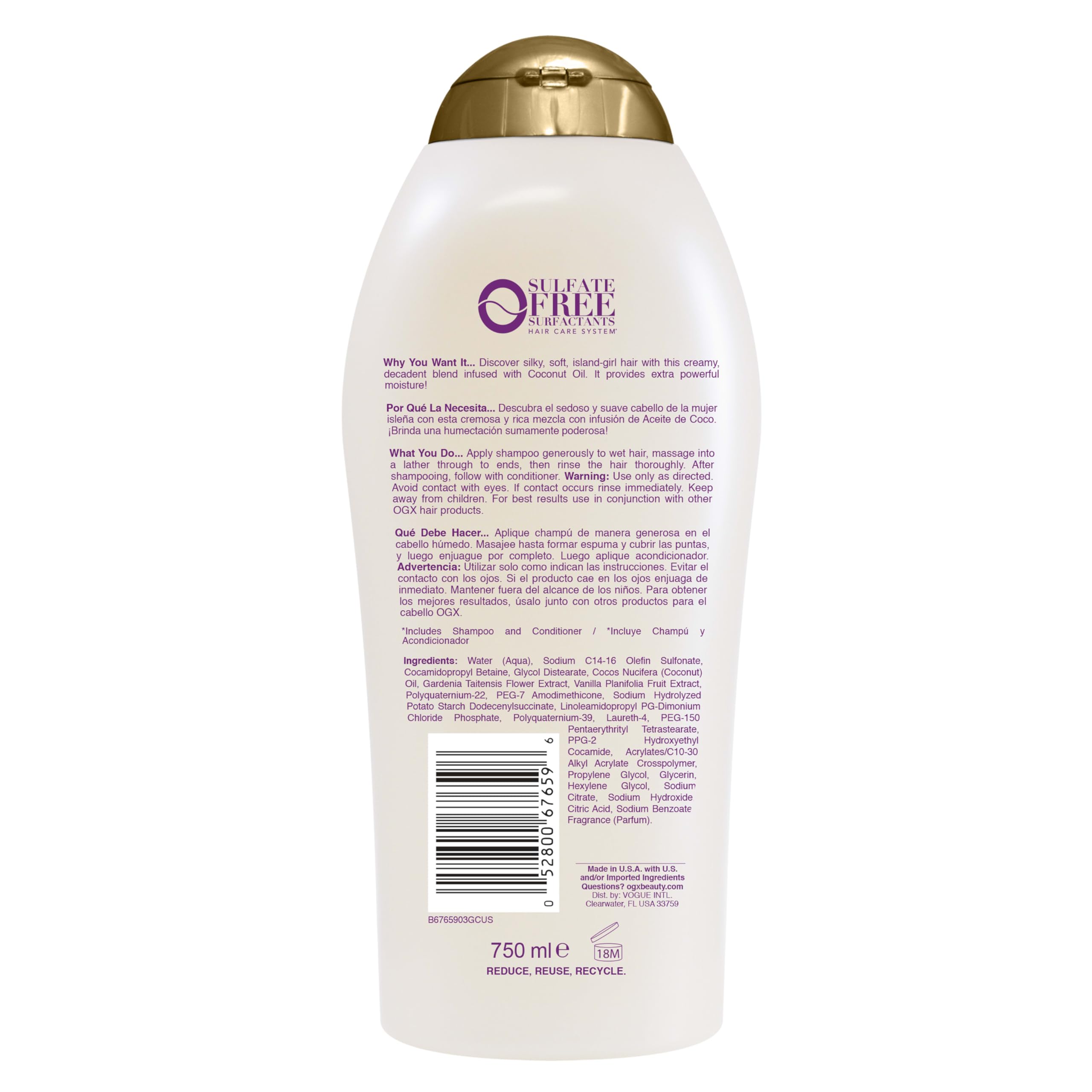 OGX Cabello más ligero y sin frizz, champú de control en botella.