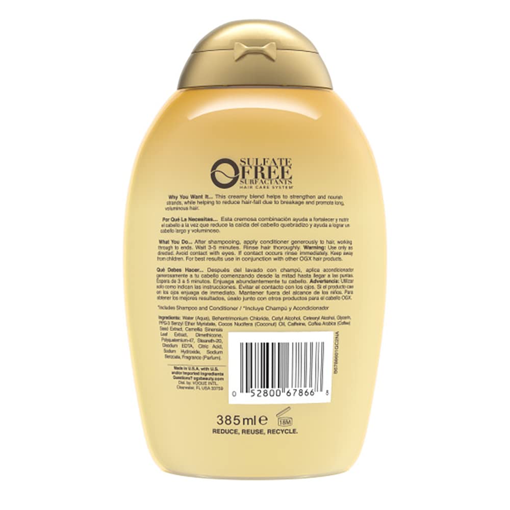OGX cafeina y extracto de cafe para revitalizar mechones.