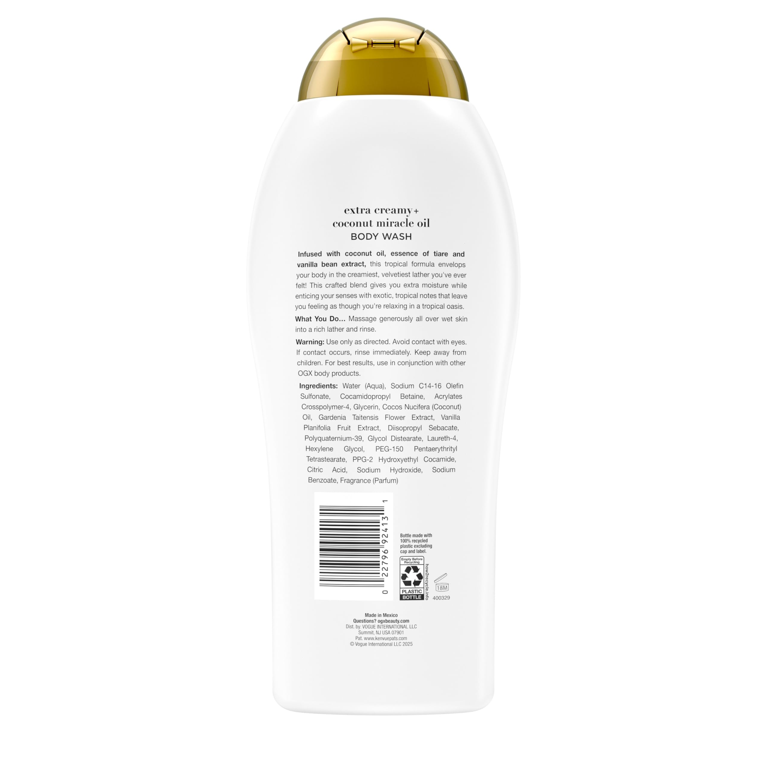 OGX Coconut Miracle Oil Body Wash shower foam with island scent