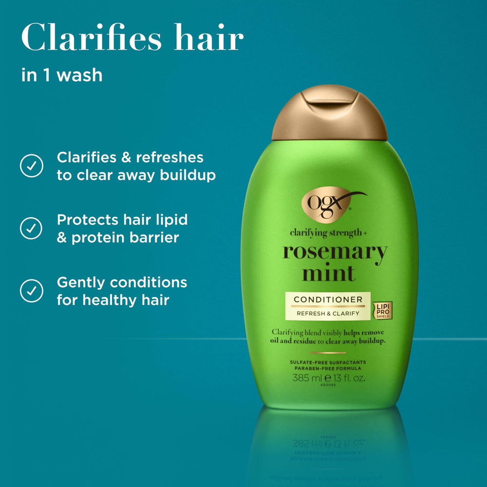 OGX Rosemary Mint Conditioner being applied to hair after washing