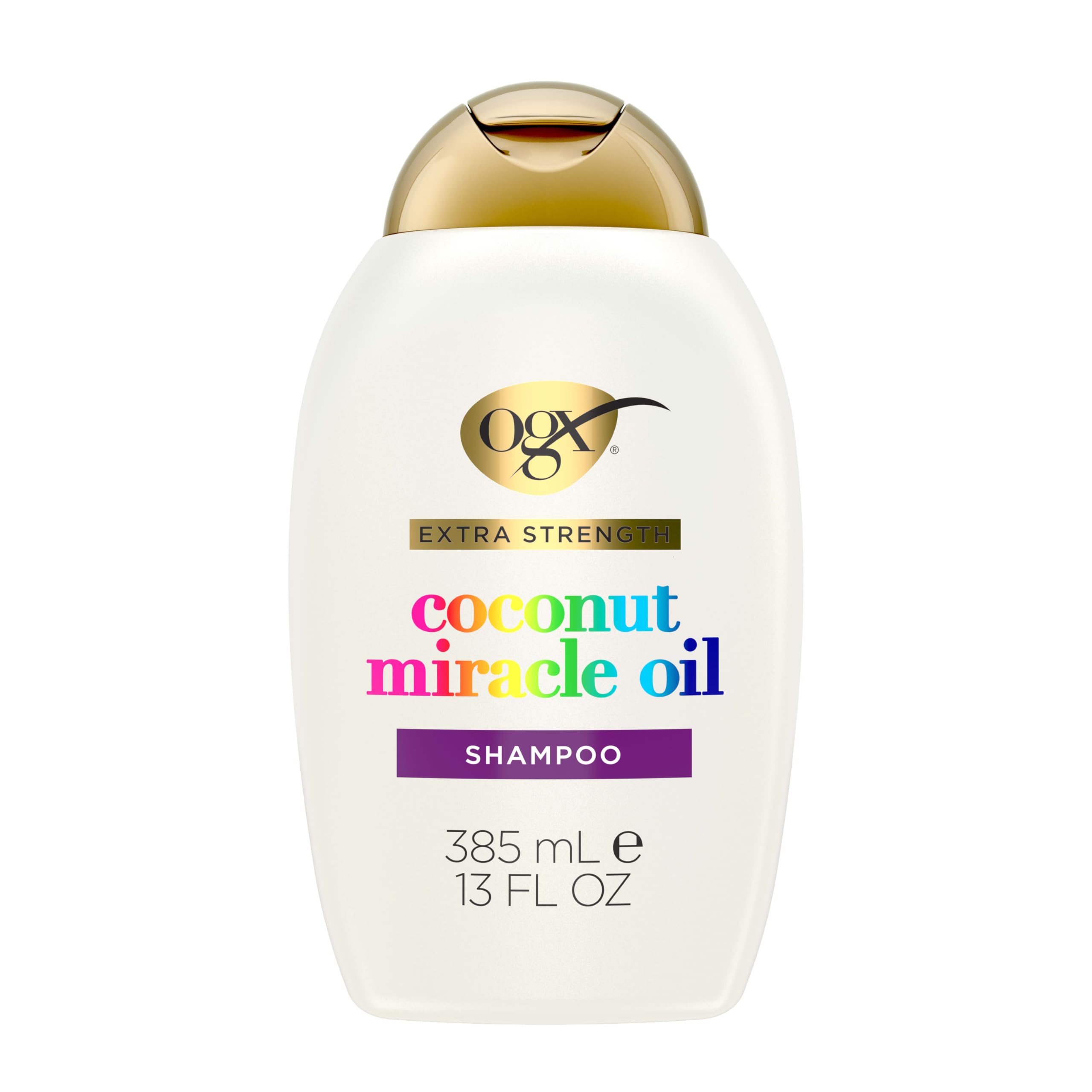 OGX Damage Remedy Coconut Miracle Oil Shampoo bottle promoting frizz control and shine.