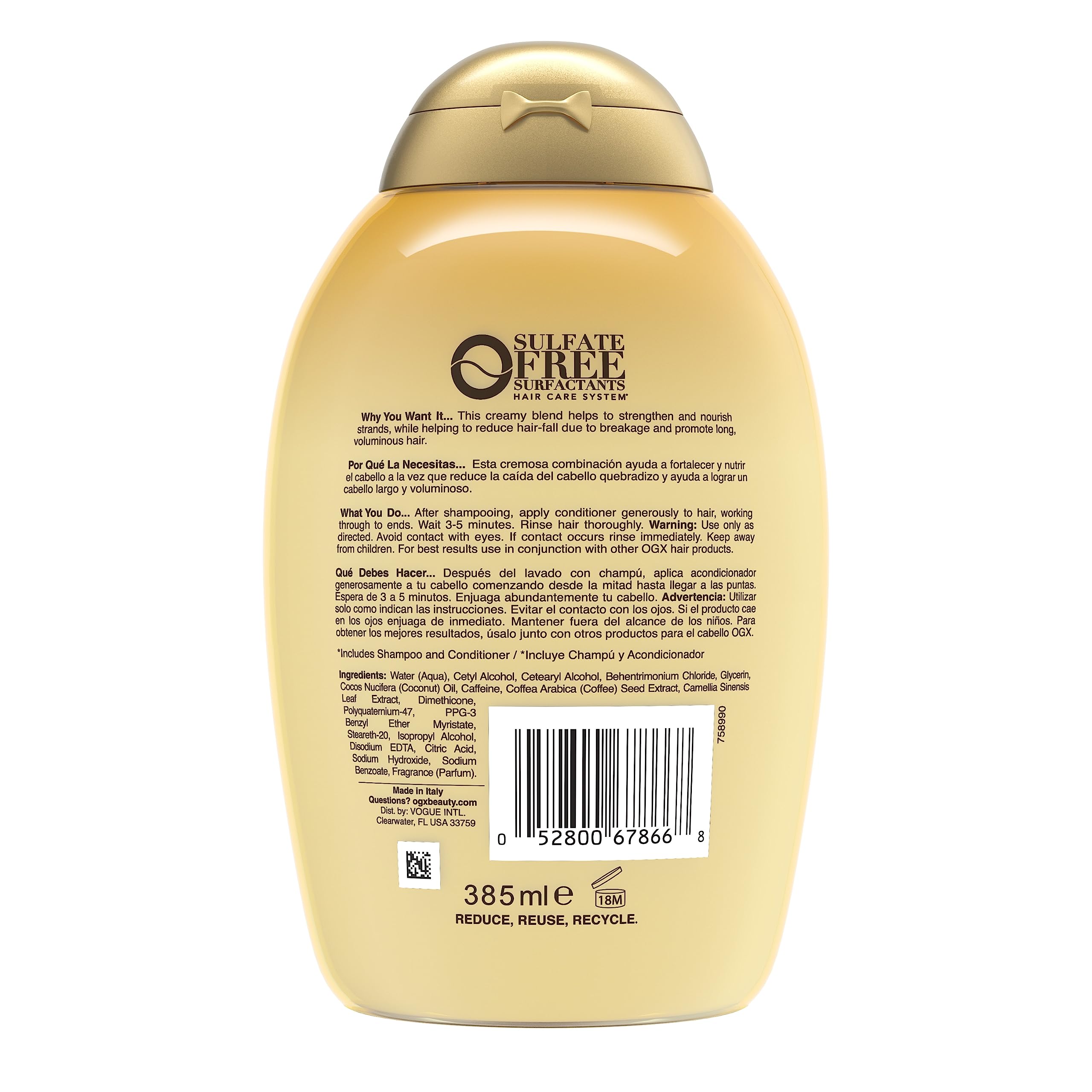 Envase ergonómico de OGX facilita la aplicación en la ducha.