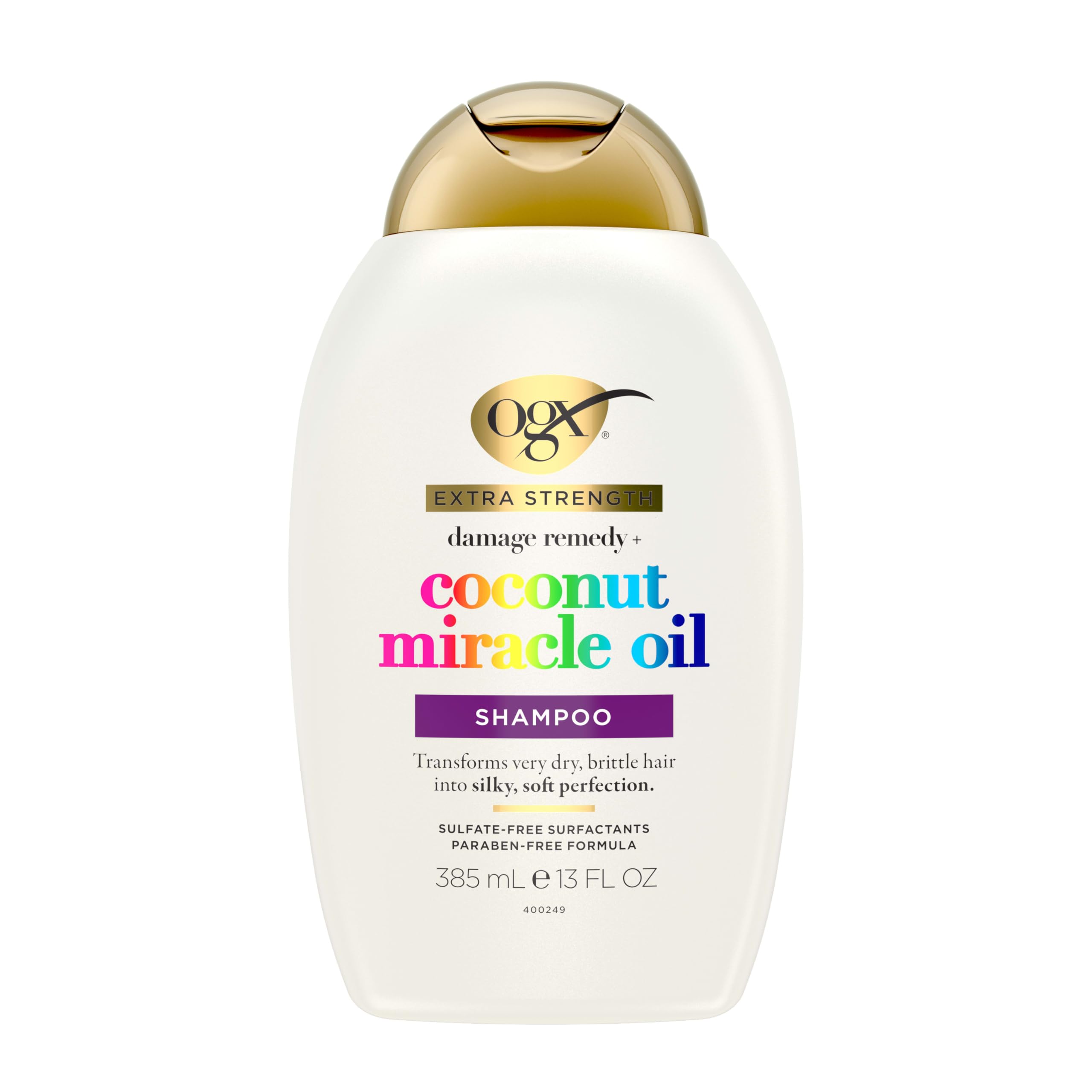 Frizz-control action with OGX shampoo on smooth, manageable hair.