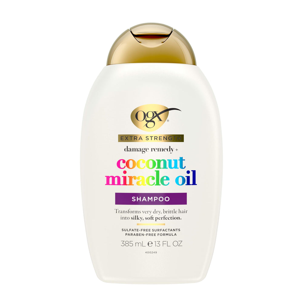 Frizz-control action with OGX shampoo on smooth, manageable hair.