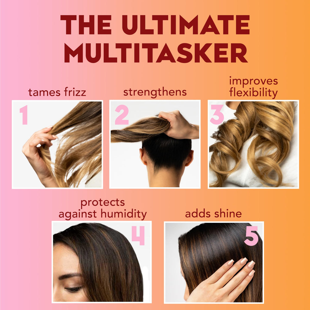OGX conditioner bottle side highlights keratin, argan oil, and ceramides for strength.