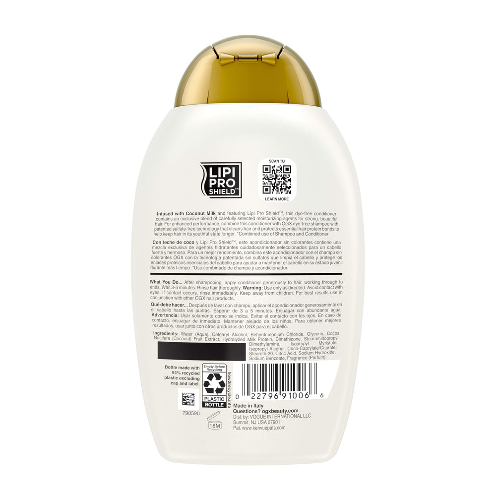 OGX hair-care routine image showing conditioner use in shower