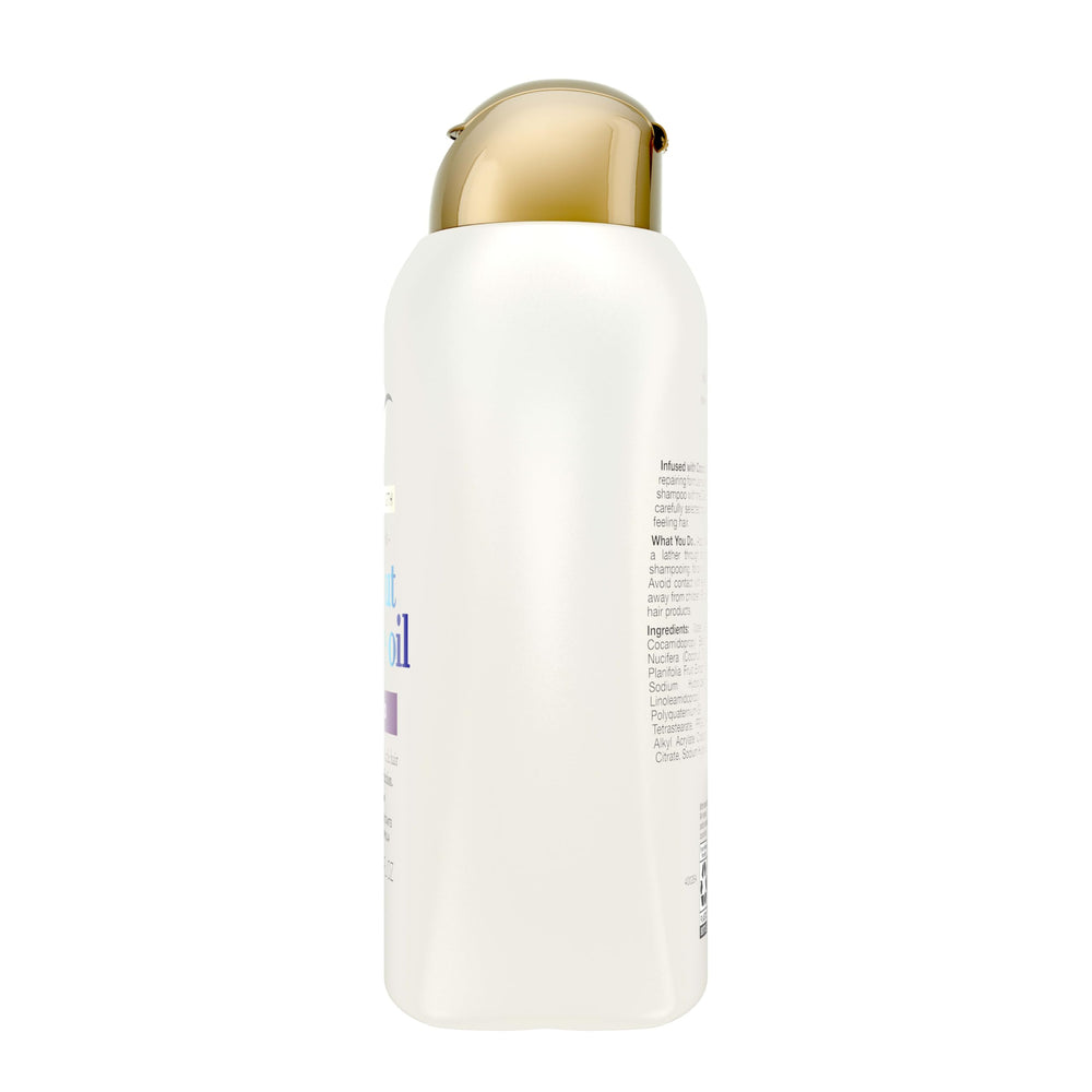 Hair appears more shiny and soft after using OGX Damage Remedy shampoo.