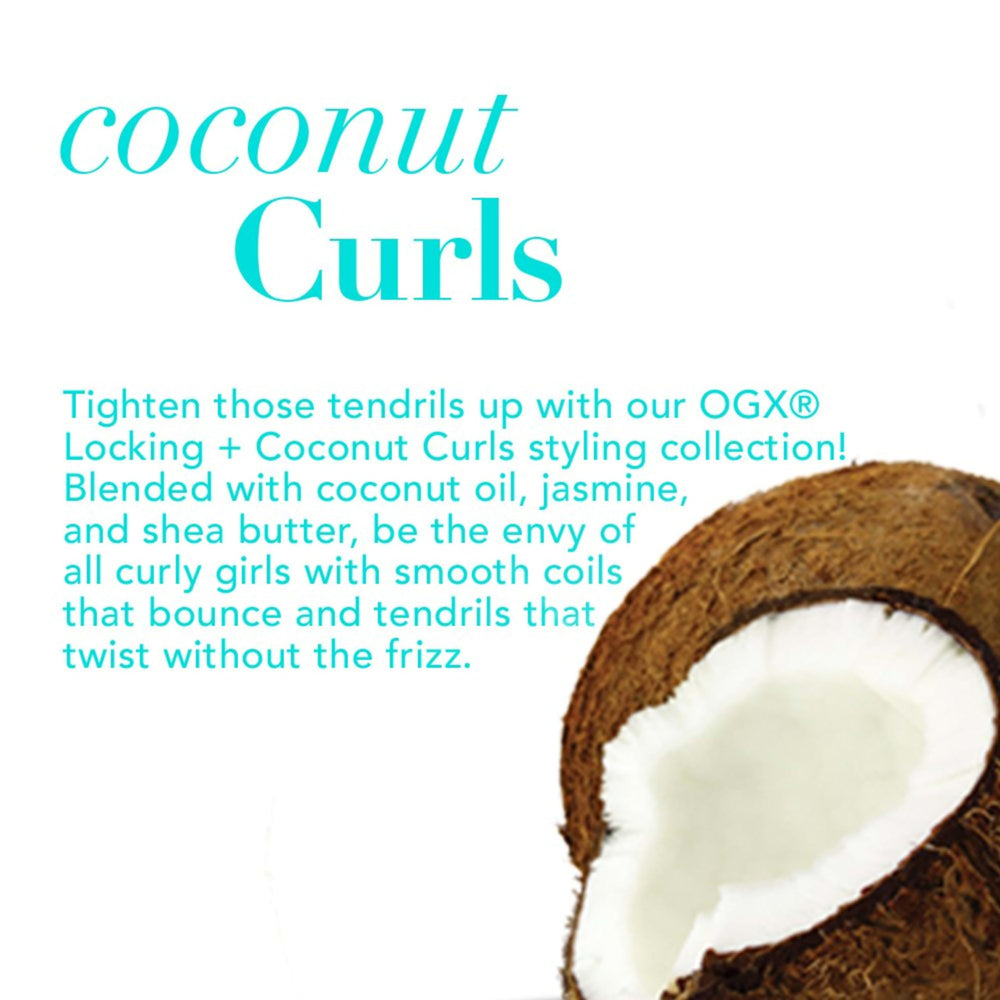 OGX Locking Coconut Curls mousse para cabello húmedo, aplicación uniforme para rizos