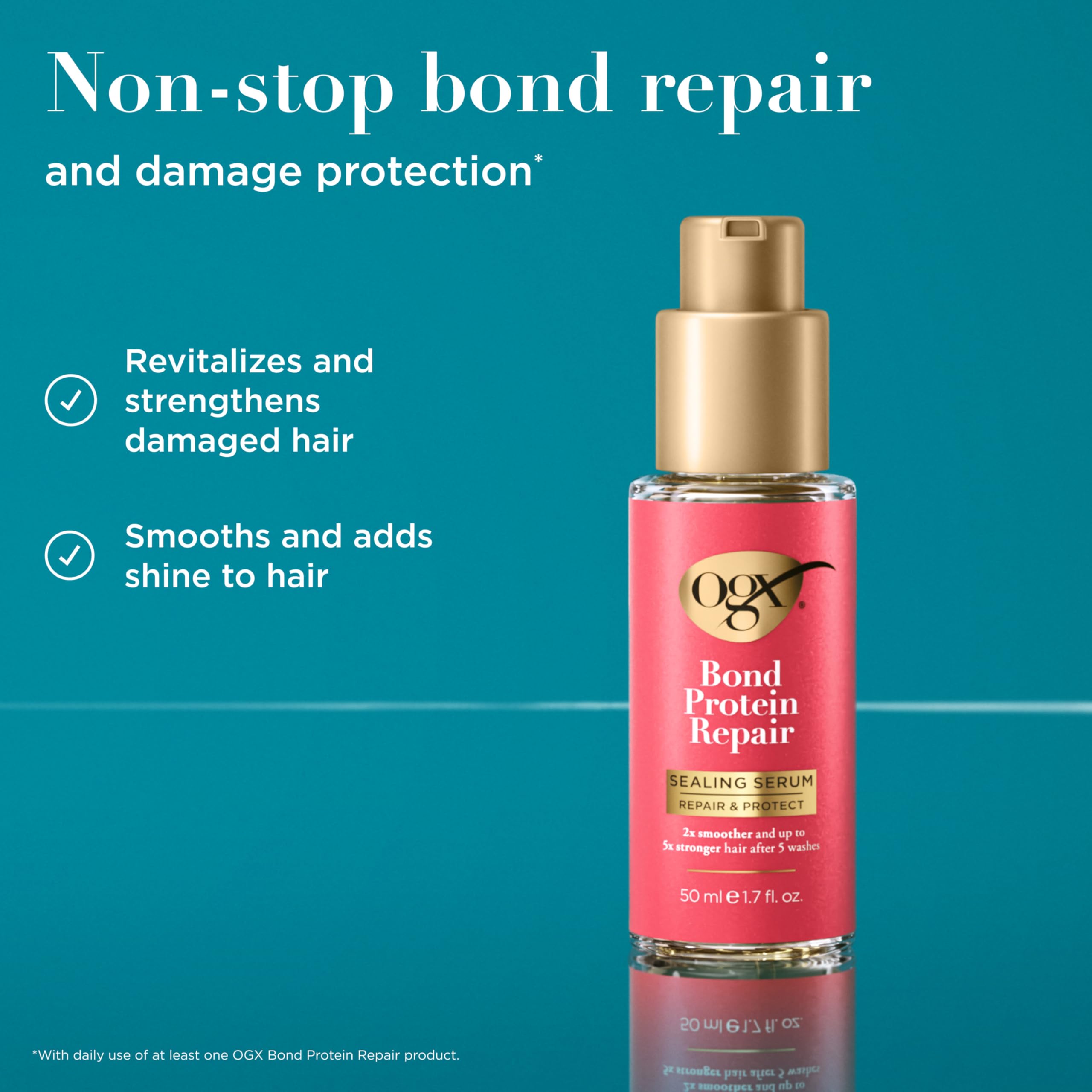 OGX Serum en manos, aplicación suave para puntas, favorece el cabello suave.
