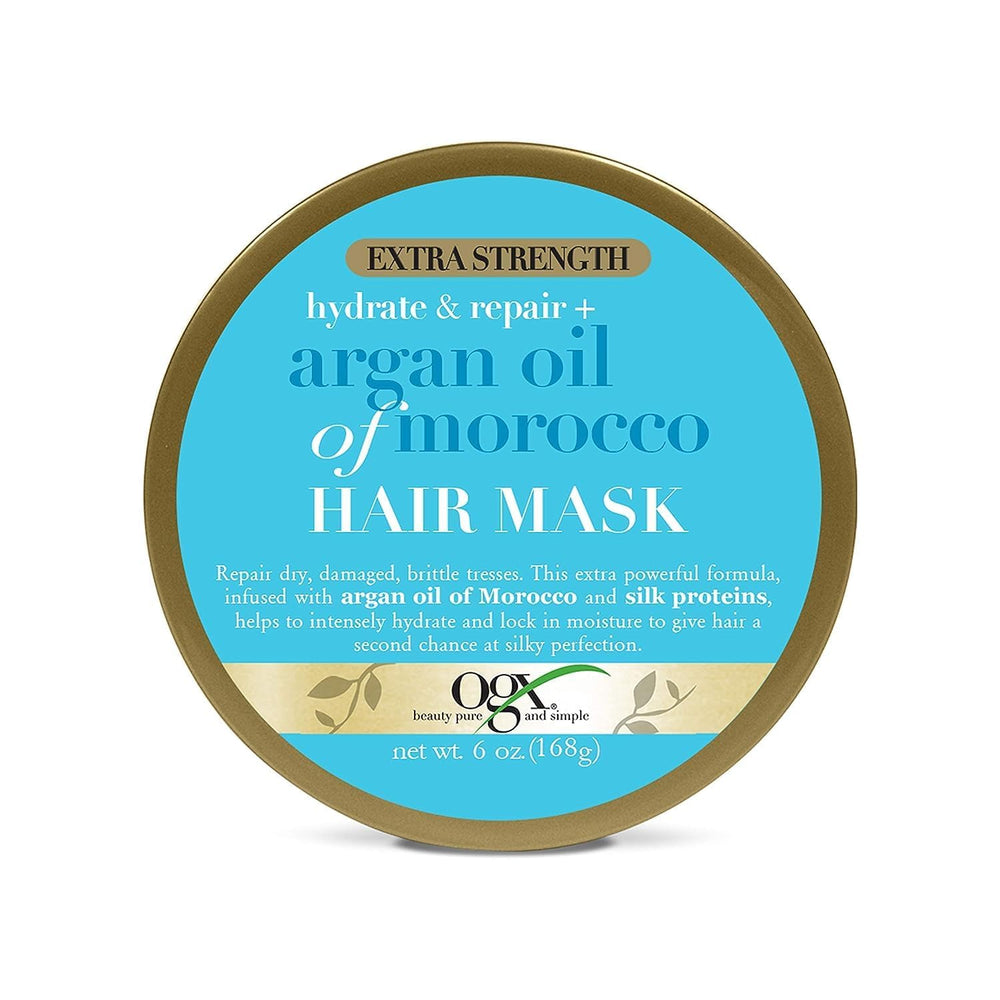 OGX Mascarilla de Argan Marruecos: envase de 6 oz para hidratación profunda.