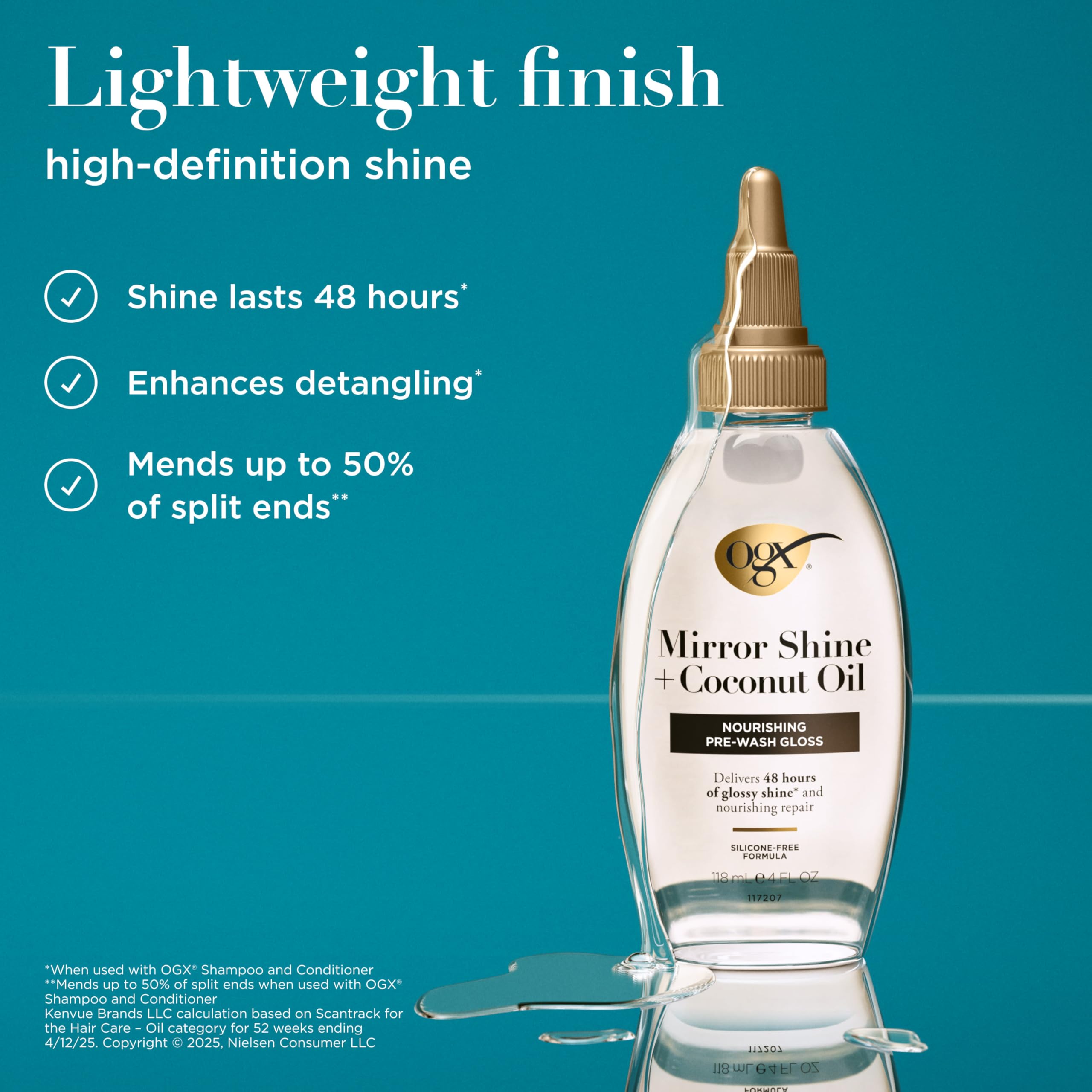 OGX Mirror Shine mejora el deslizamiento para peinar con facilidad