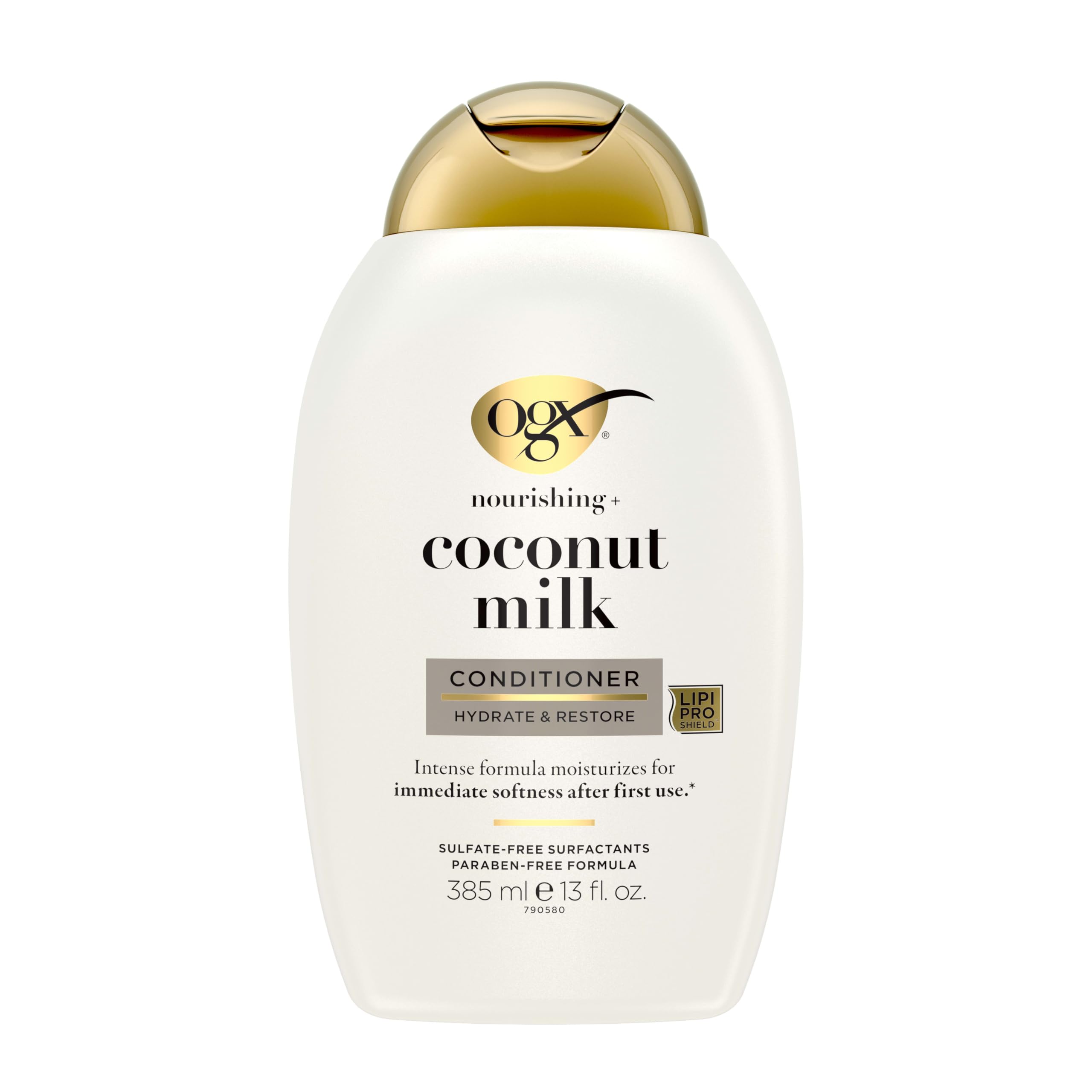 OGX Nourishing Coconut Milk Conditioner bottle highlighting hydrating formula for softer hair