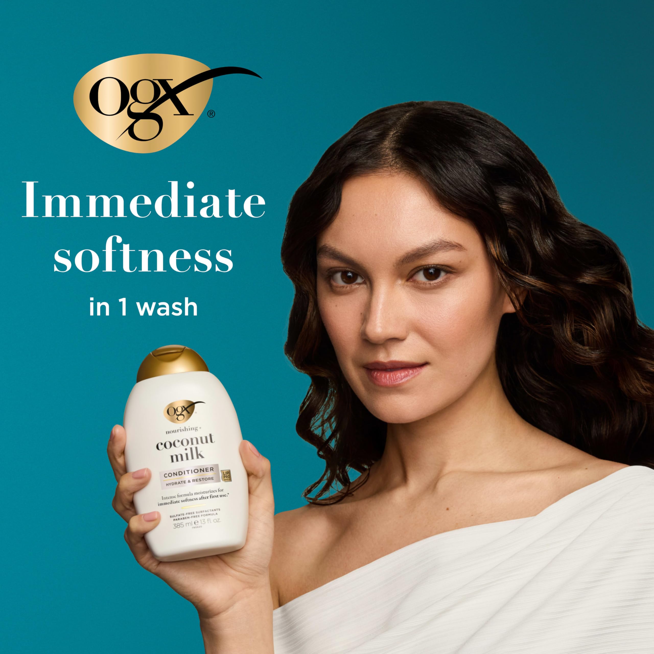 OGX Nourishing Coconut Milk Conditioner pump dispense for easy shower application