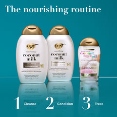 OGX Nourishing Coconut Milk Shampoo aroma de coco que deja el cabello perfumado.