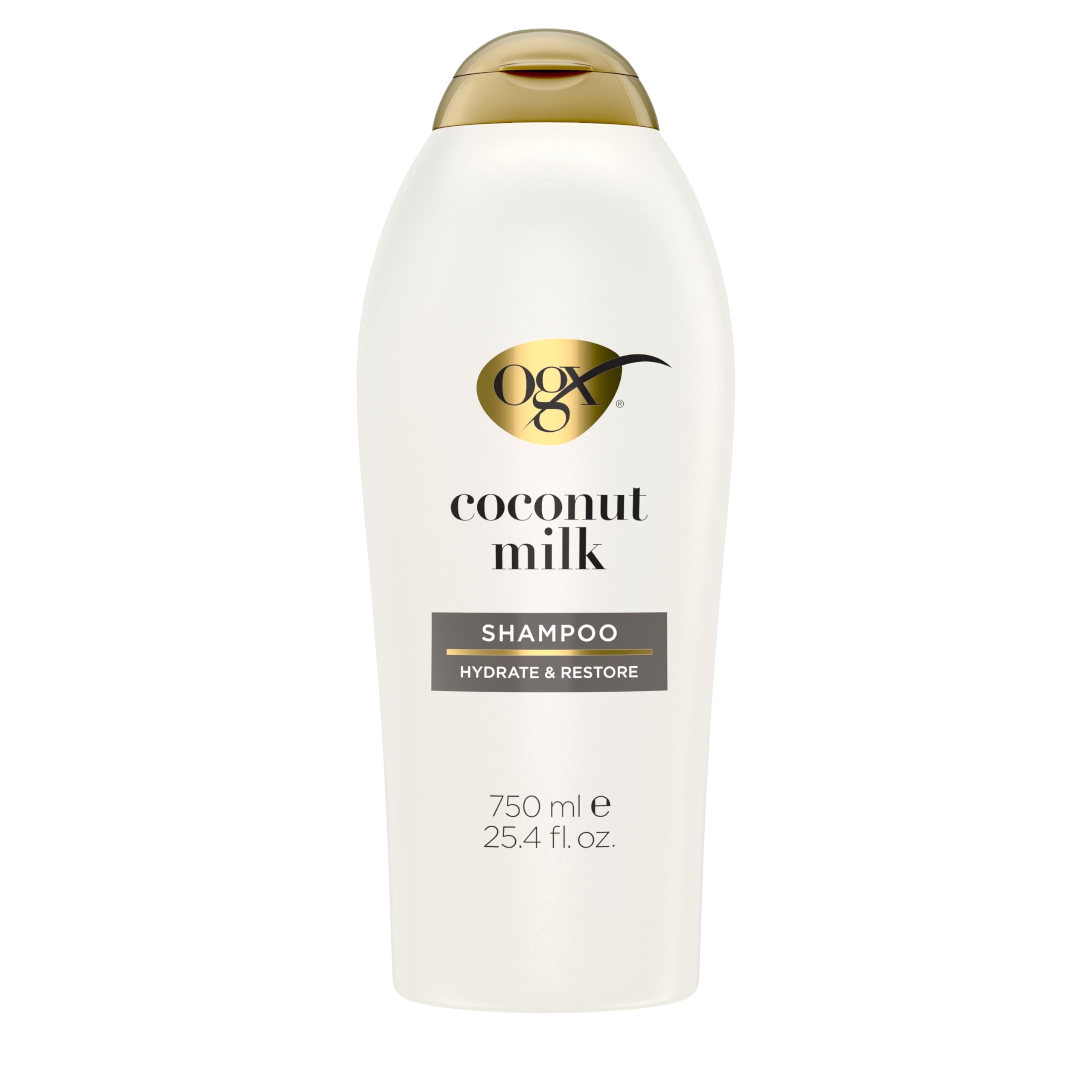 OGX Nourishing Coconut Milk Shampoo botella, hidratación inmediata para cabello seco.