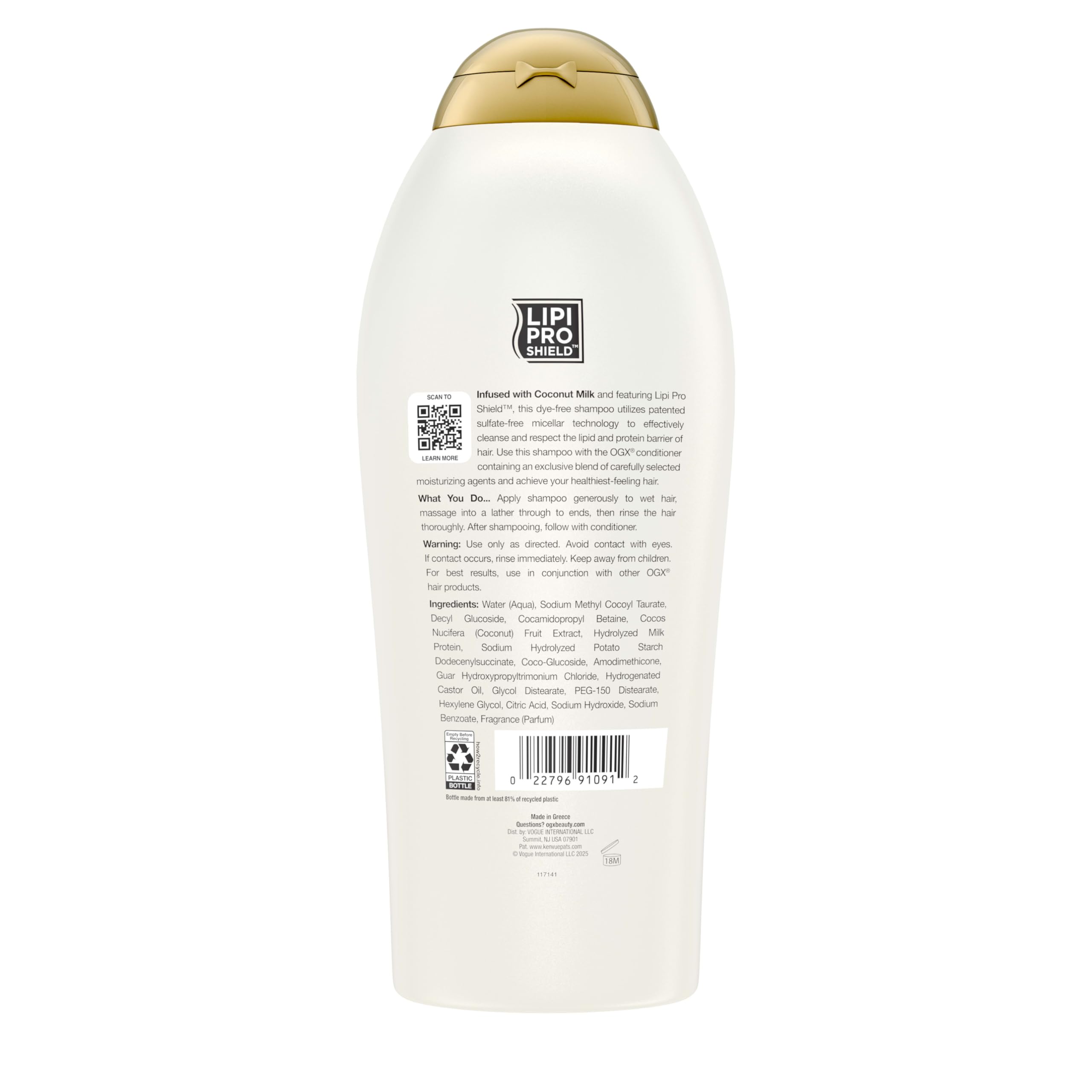 OGX Nourishing Coconut Milk Shampoo ayuda a hidratar y reparar cabello dañado.