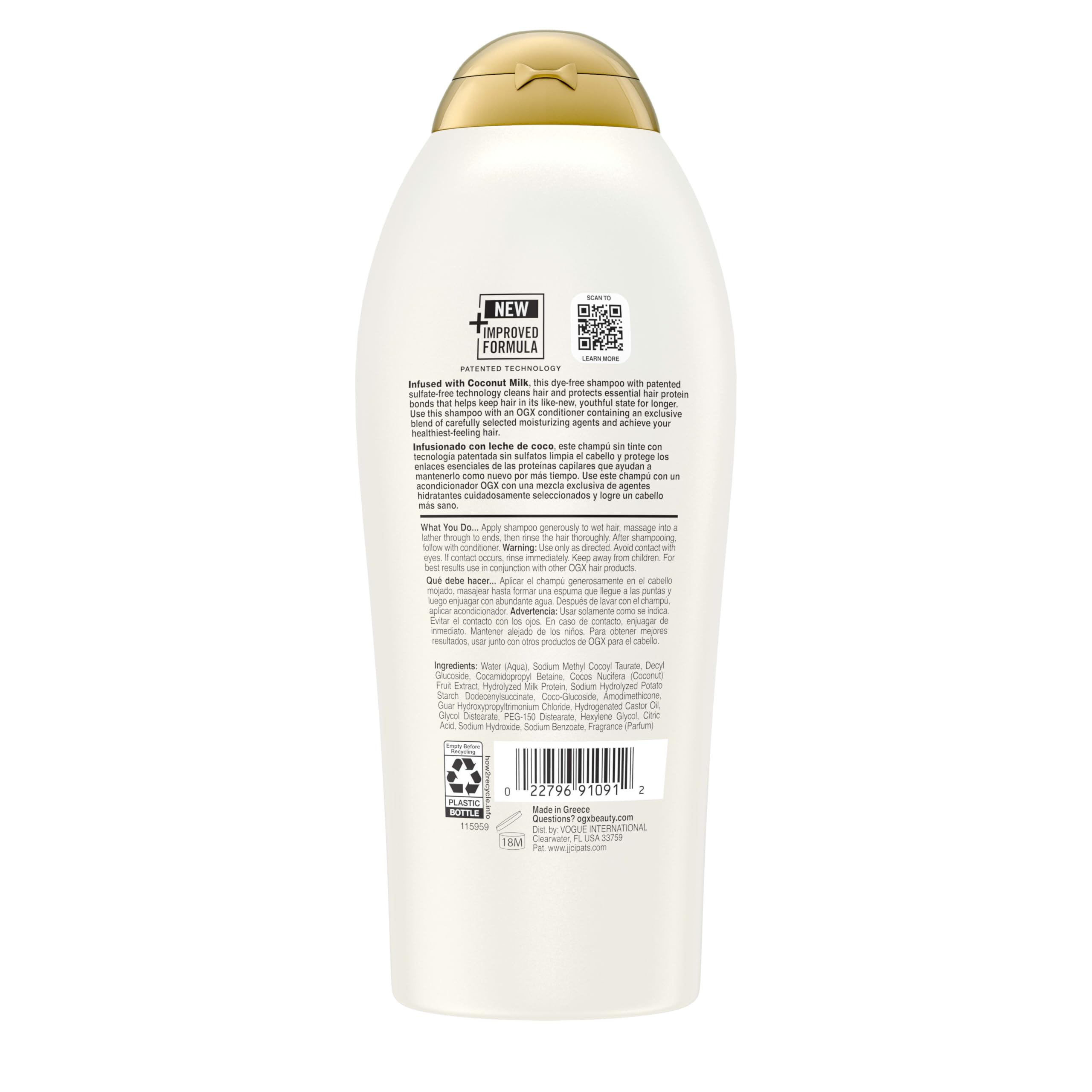 OGX Nourishing Coconut Milk Shampoo limpia suavemente en un lavado.
