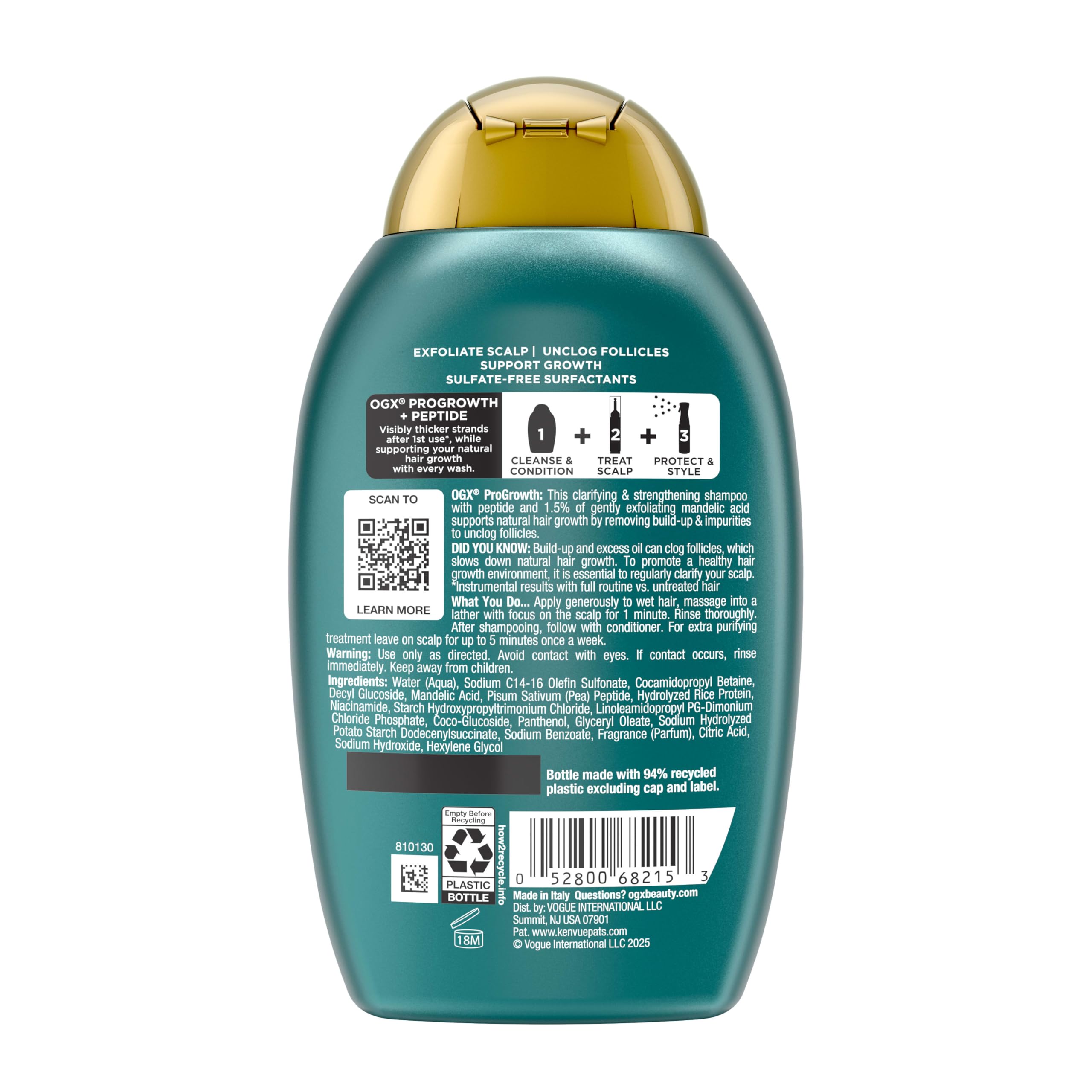 OGX ProGrowth + Peptide Clarifying Shampoo system ready for full routine
