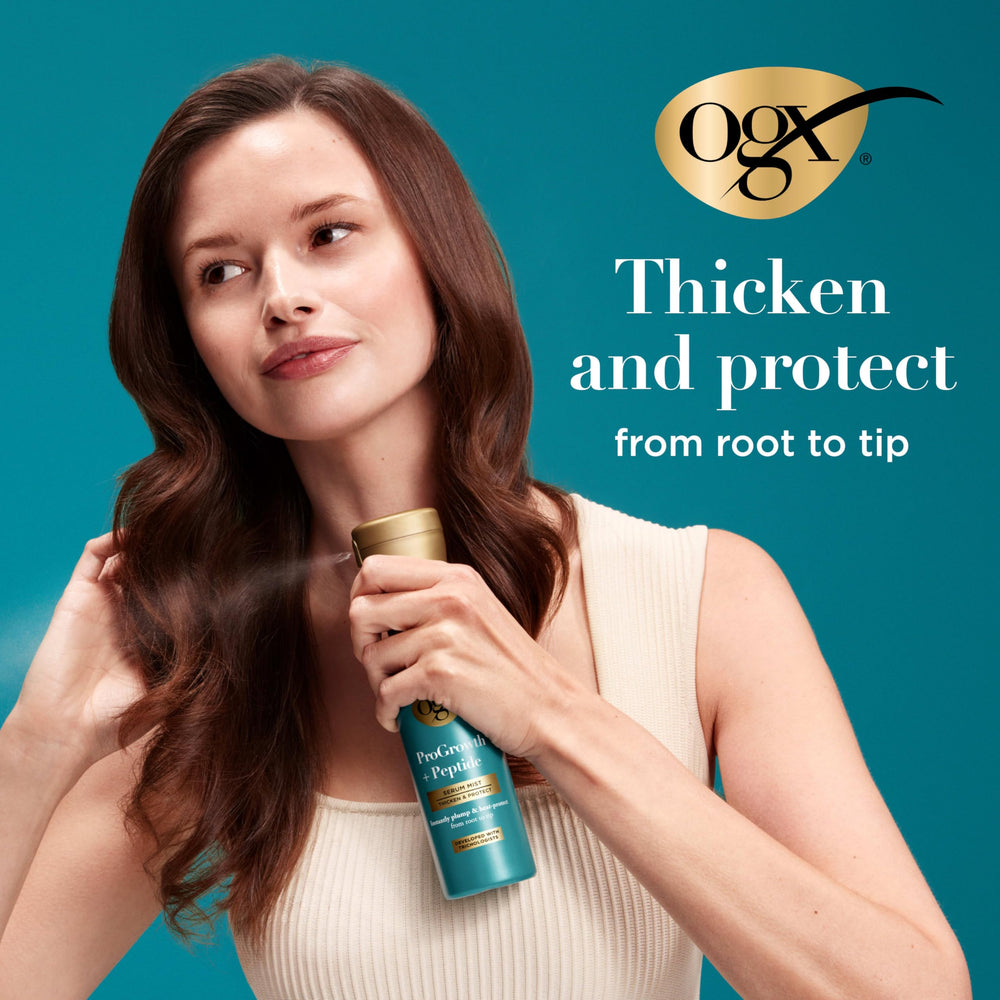 OGX ProGrowth + Peptide Serum Mist, protección térmica durante el peinado.