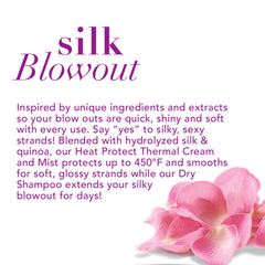 OGX Protecting Silk Blowout spray-dispense shows heat protection up to 450°F