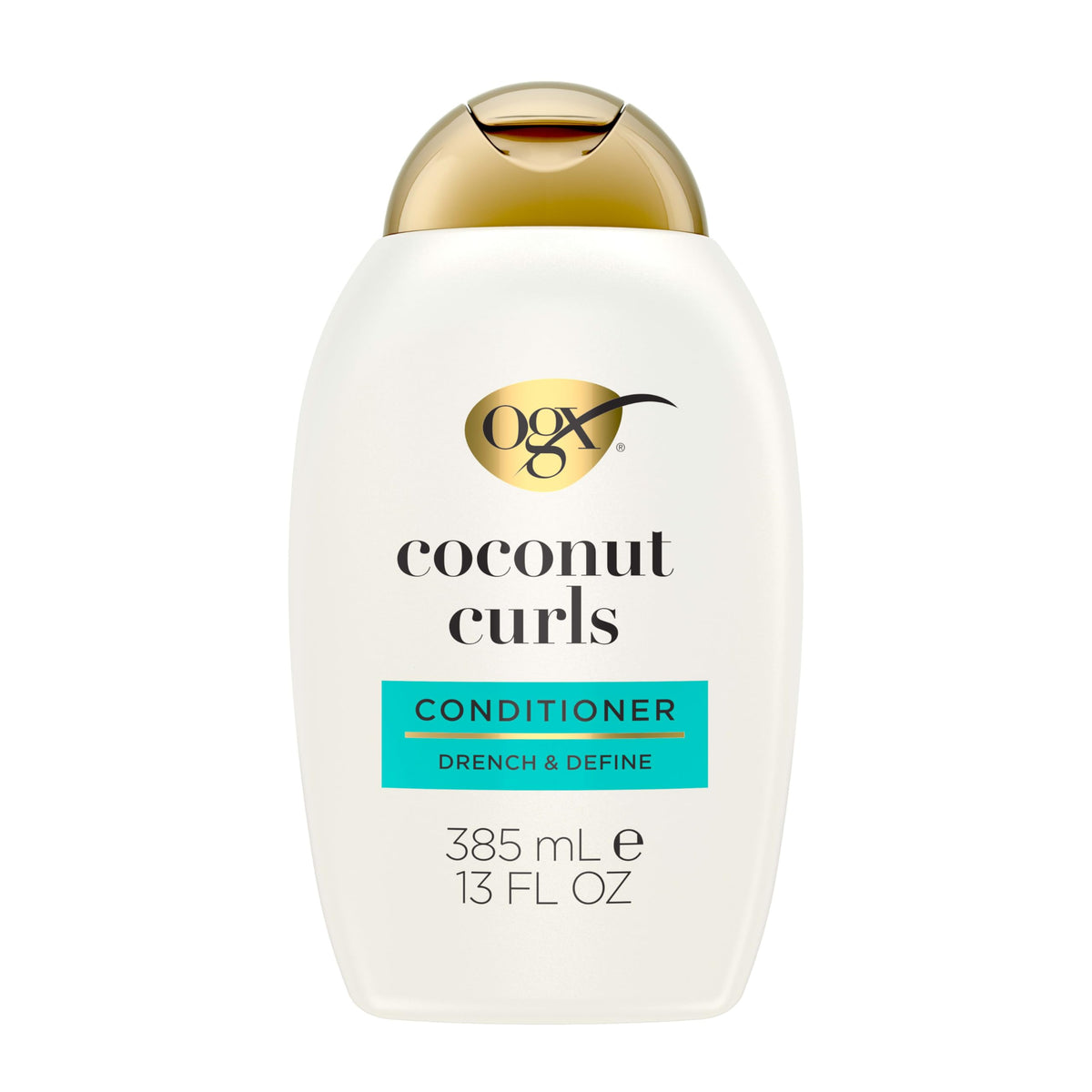 OGX Quenching Coconut Curls conditioner bottle aids detangling for smoother curls.