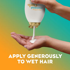 OGX Quenching + Coconut Curls envase en primer plano y etiqueta.