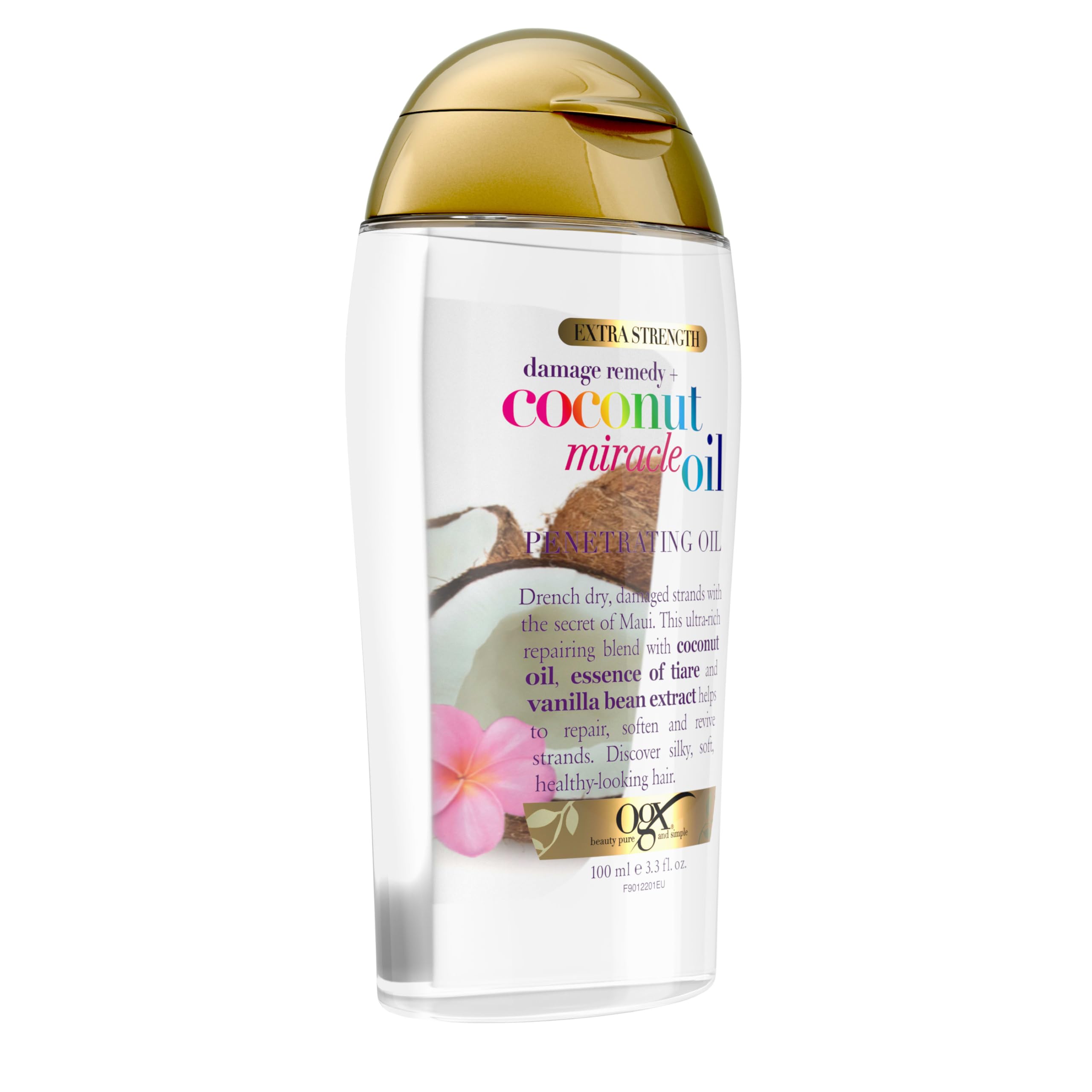 OGX Remedio de Daño - aroma coco y vainilla, sensación suave al peinar.