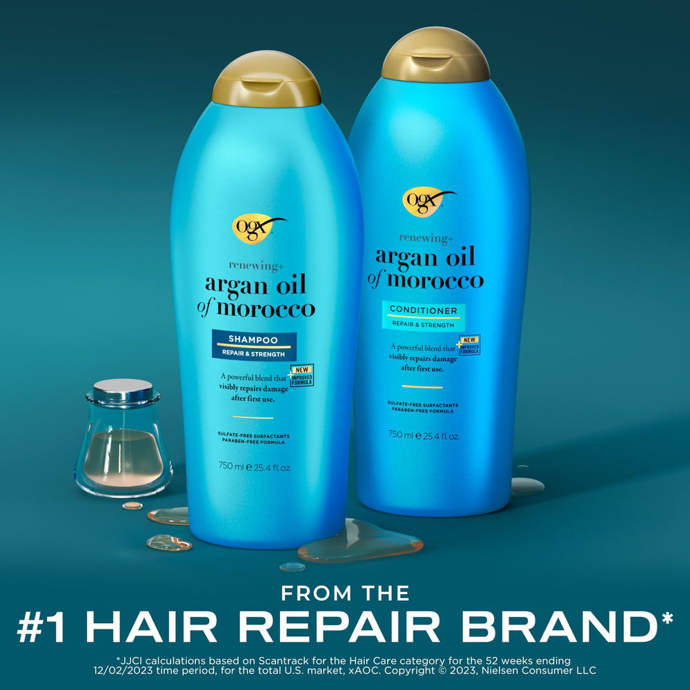 OGX Renewing Argan Conditioner bottle demonstrating softness after wash
