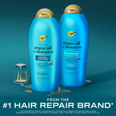 OGX Renewing Argan Conditioner bottle demonstrating softness after wash