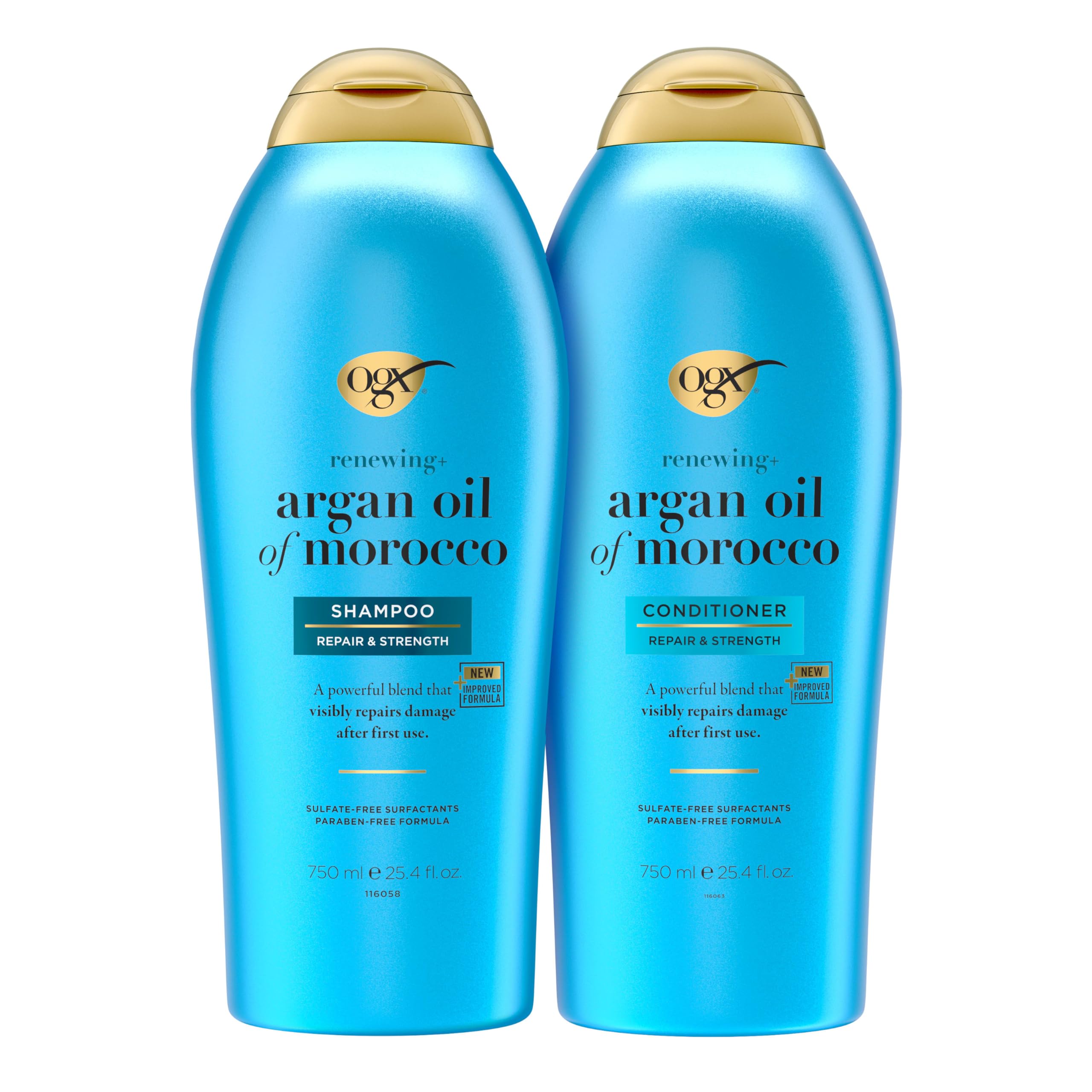 OGX Renewing Argan Shampoo bottle showing hydrating cleanse and shine