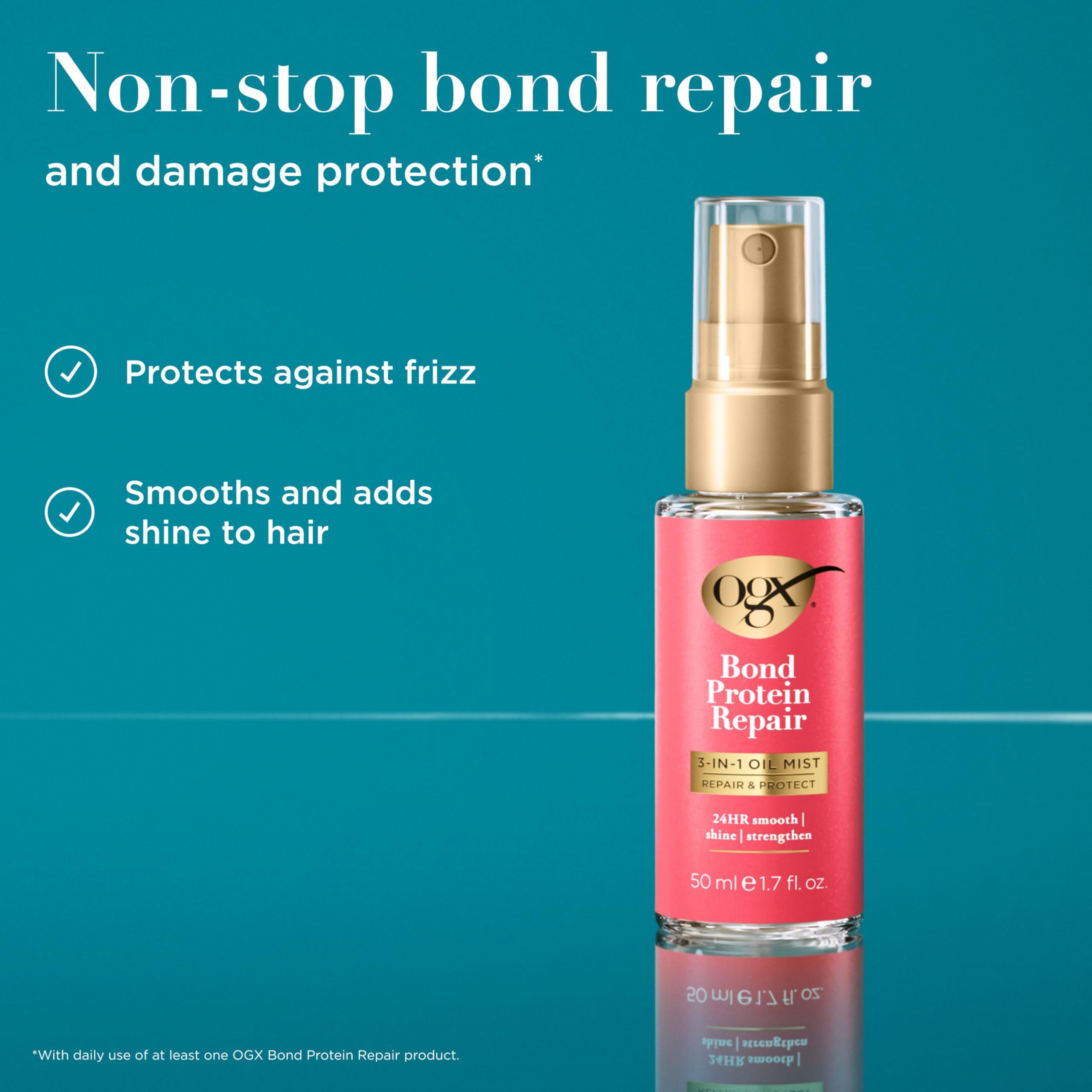 OGX Bond Protein Repair 3-en-1: brillo saludable para cabello dañado.