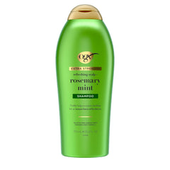 OGX Rosemary Mint Champú botella: limpieza profunda para cabello graso y residuos.