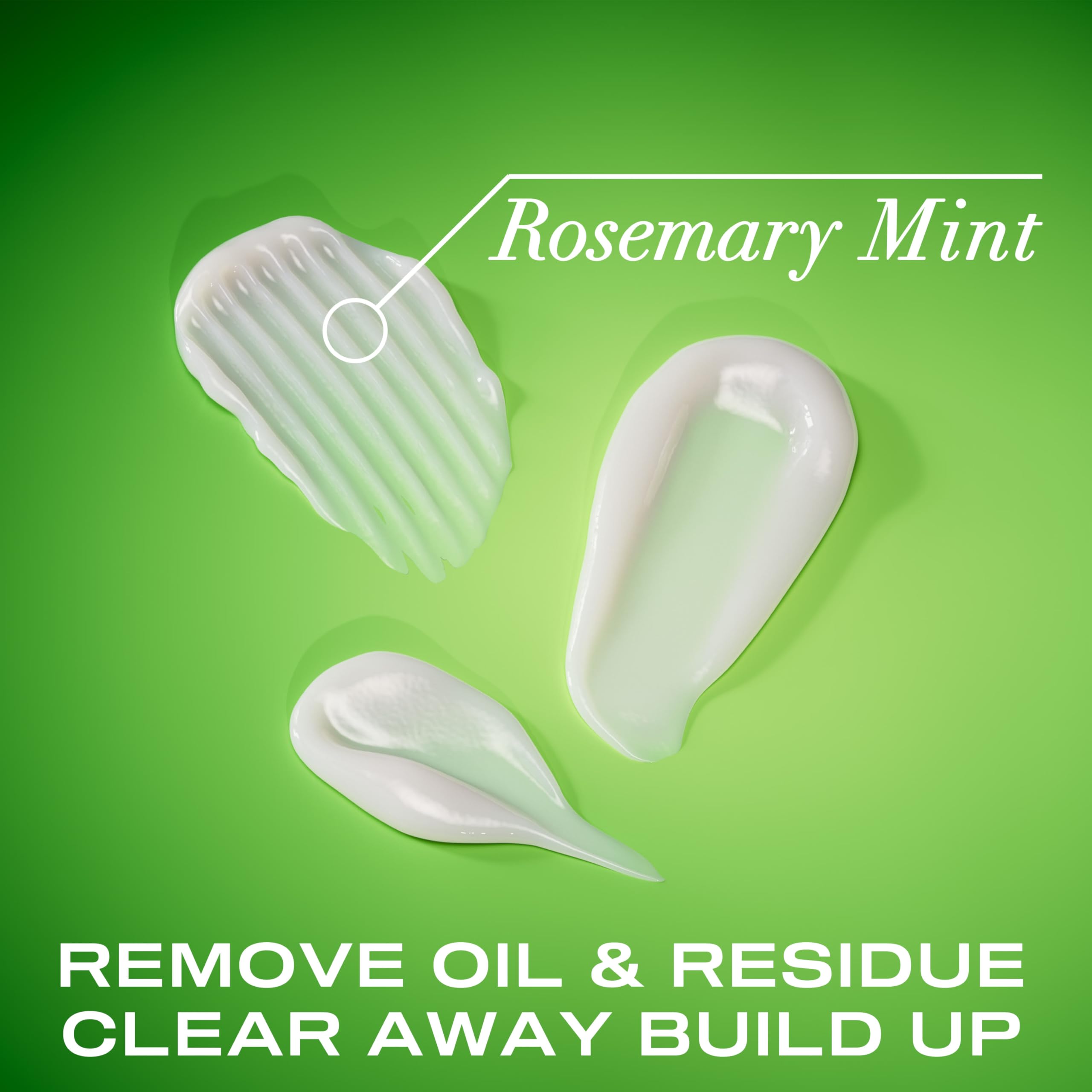 OGX Rosemary Mint Conditioner hair-shine close-up shows a glossy finish.