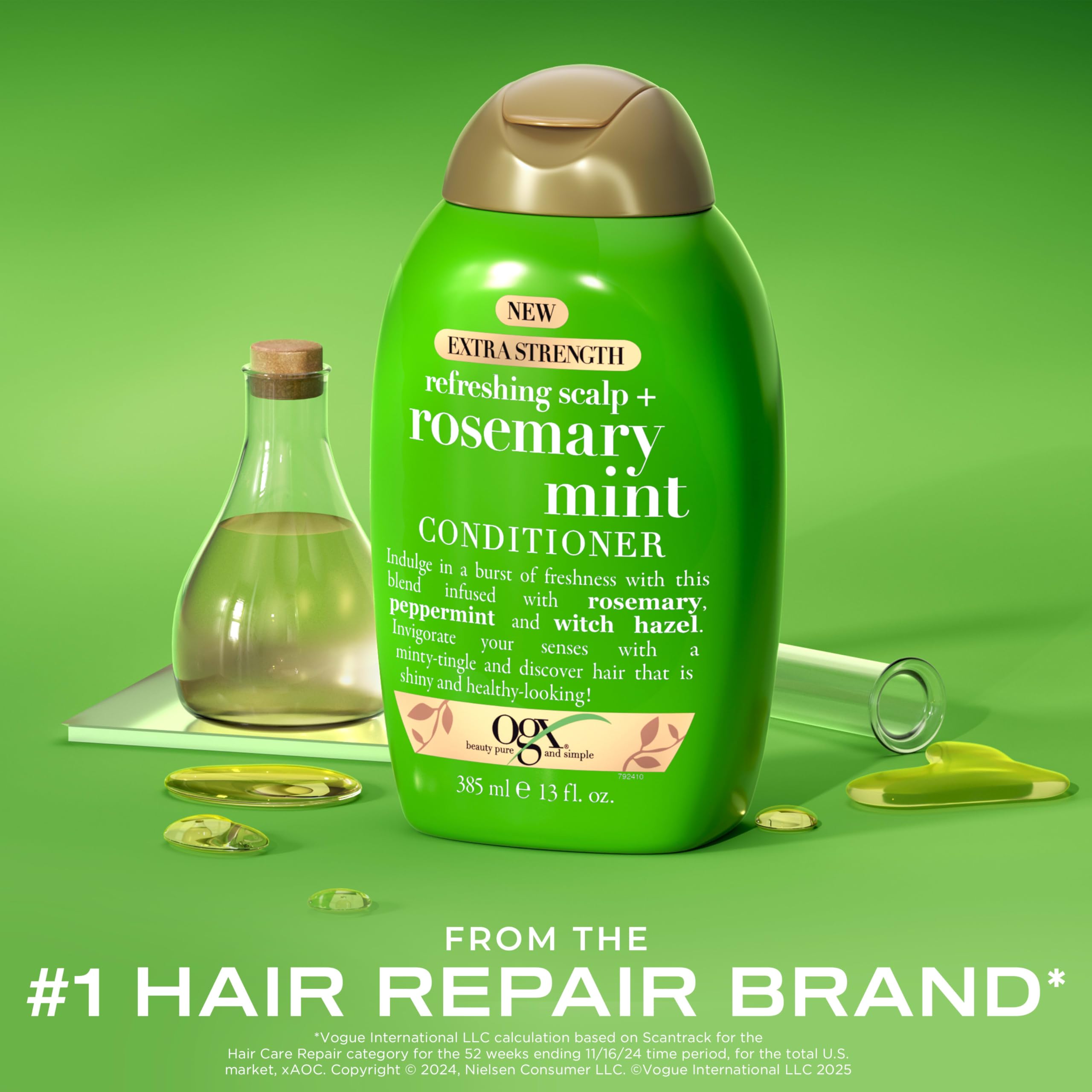 OGX Rosemary Mint Conditioner pump-dispense enables easy post-shampoo application.