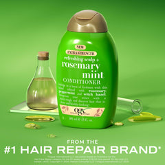 OGX Rosemary Mint Conditioner pump-dispense enables easy post-shampoo application.