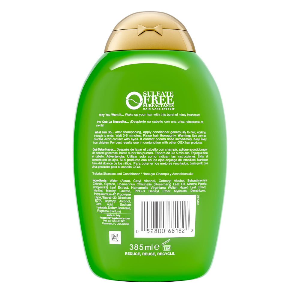 OGX Rosemary Mint Conditioner texture close-up highlights light, non-drying conditioning.