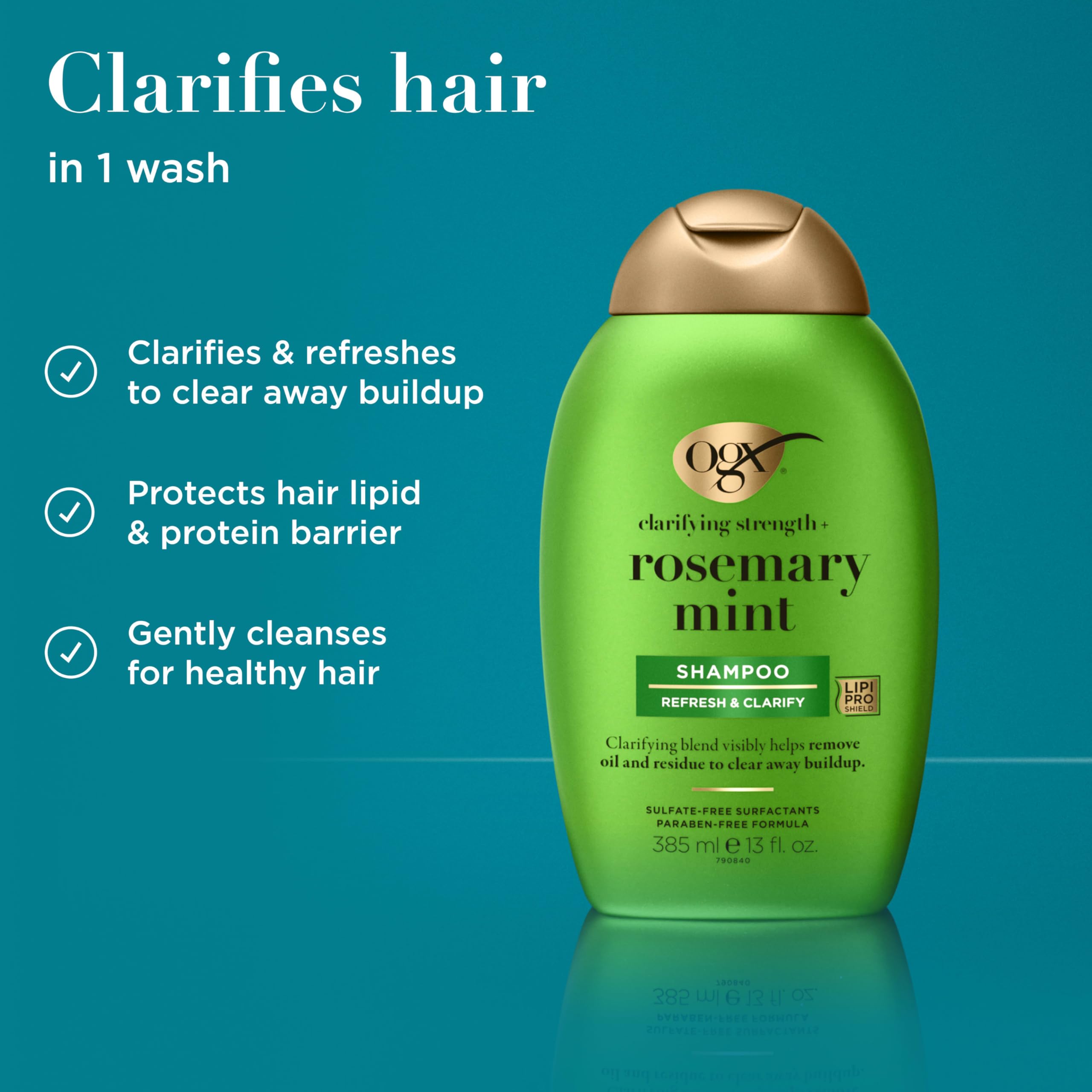OGX Rosemary Mint Shampoo foamy lather ready for a clarifying cleanse
