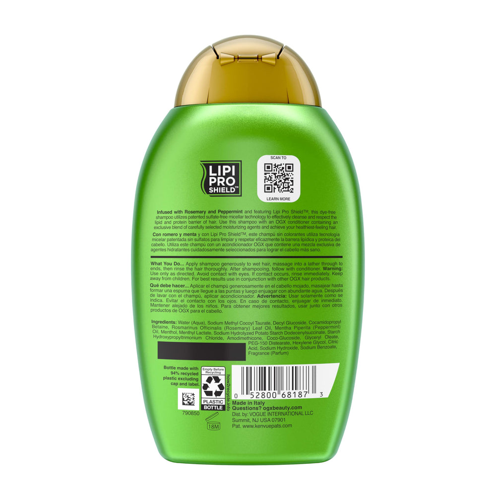 OGX Rosemary Mint shampoo texture close-up for oily hair use