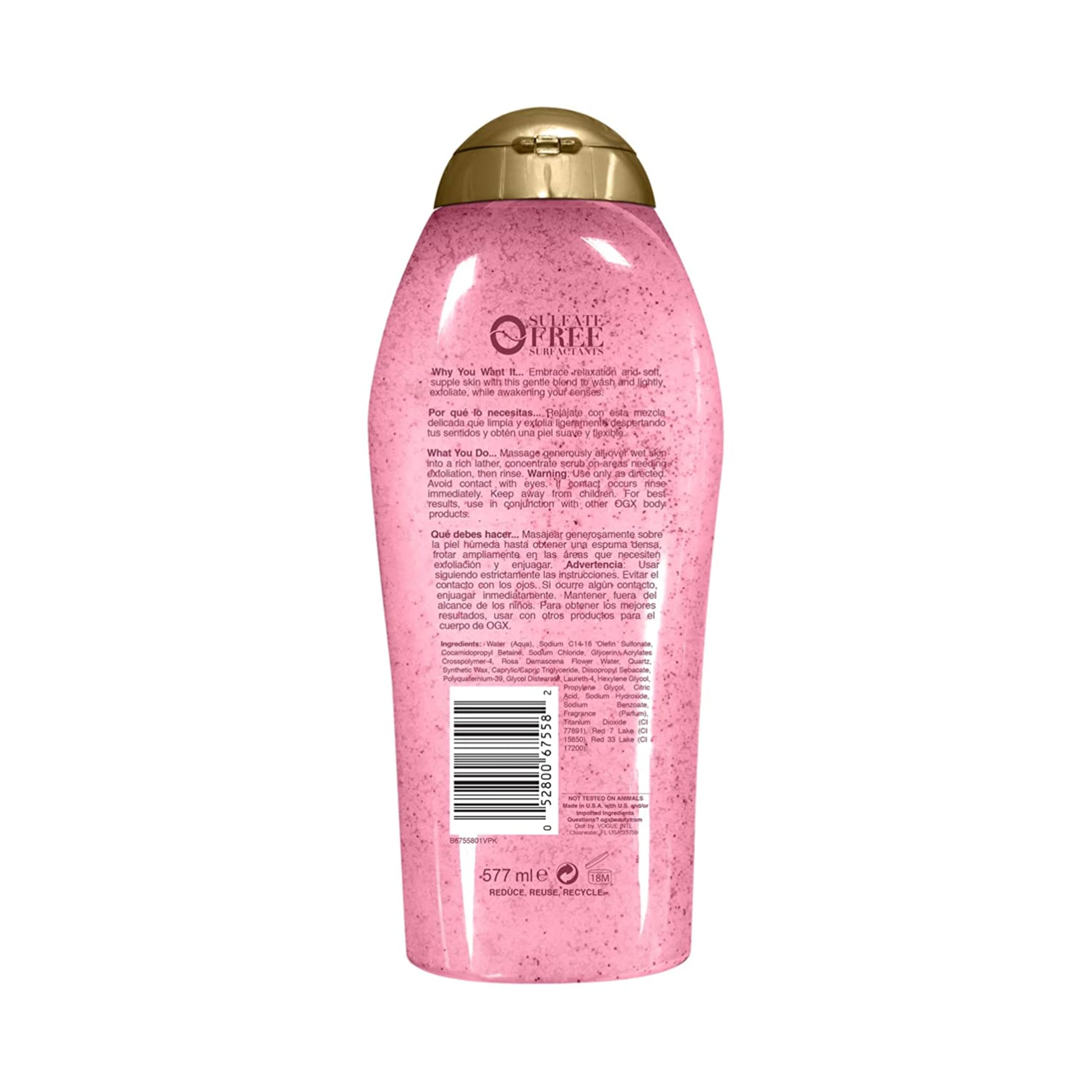 OGX Sensitive Rose Water bottle shown during shower application