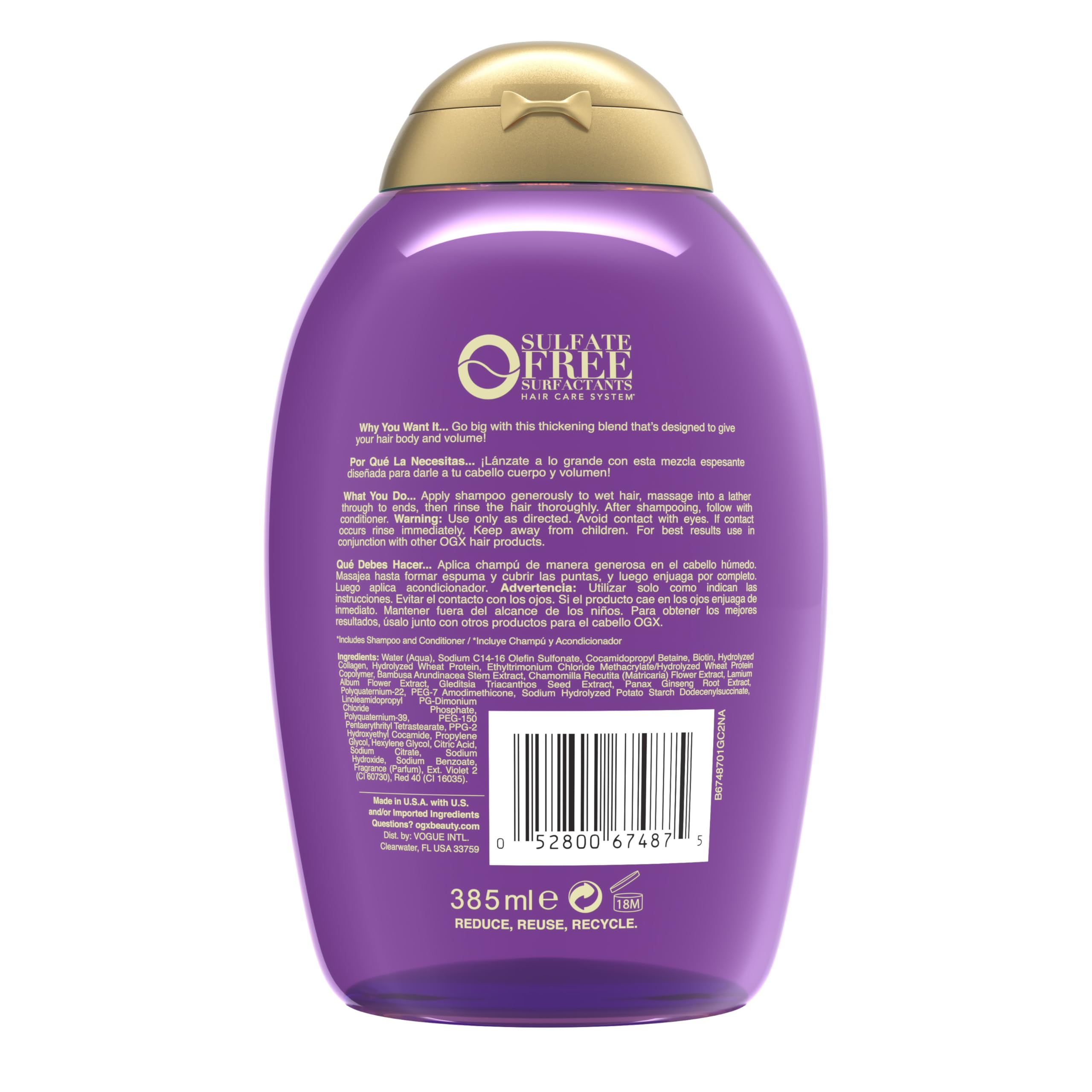 Lather forms in hand with OGX shampoo for gentle cleanse.