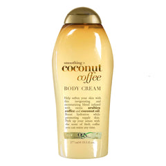 OGX smoothing coconut coffee body cream bottle front showing hydrating formula